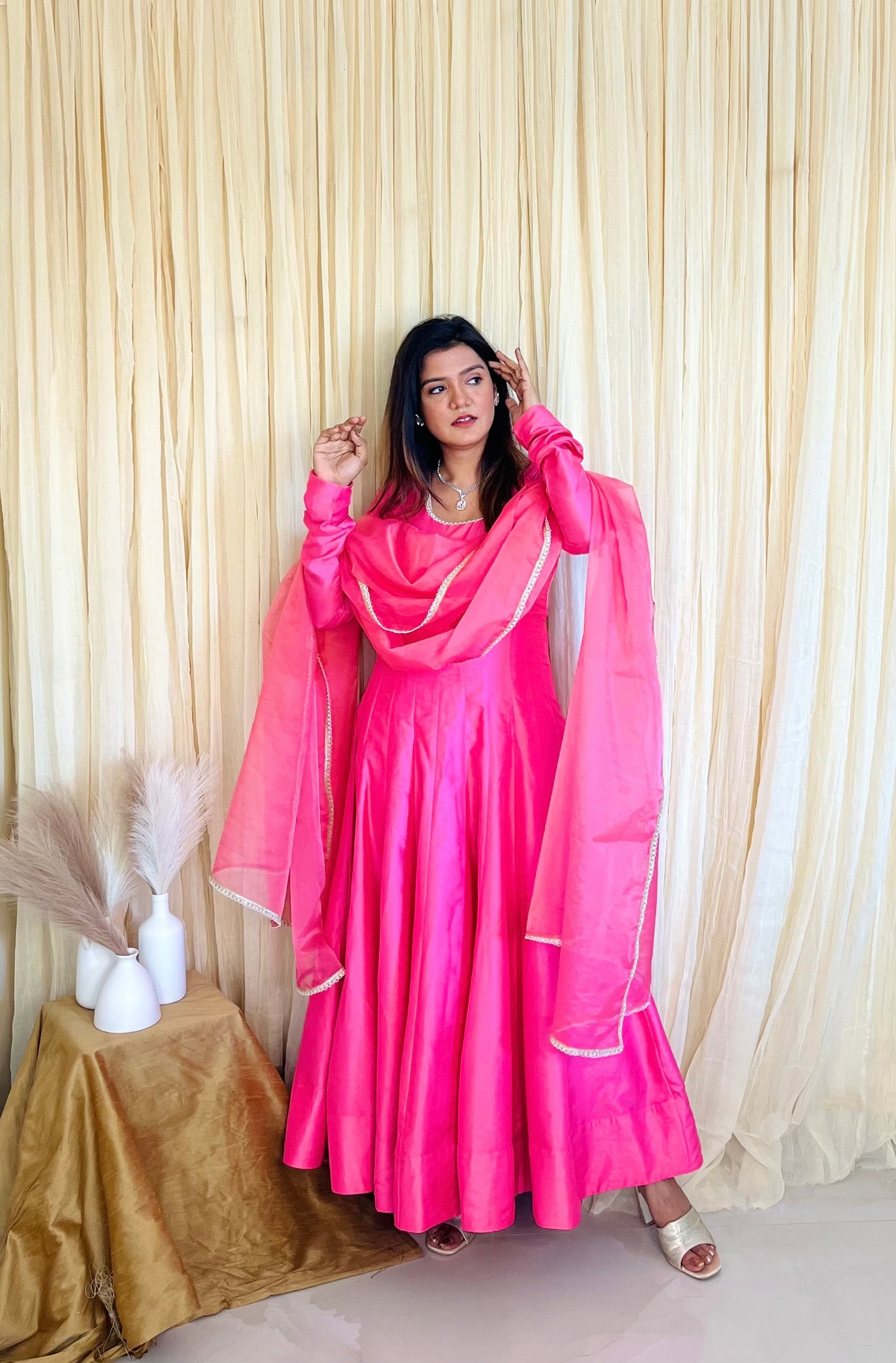 Blush Elegance: Dupion Silk Pink Anarkali