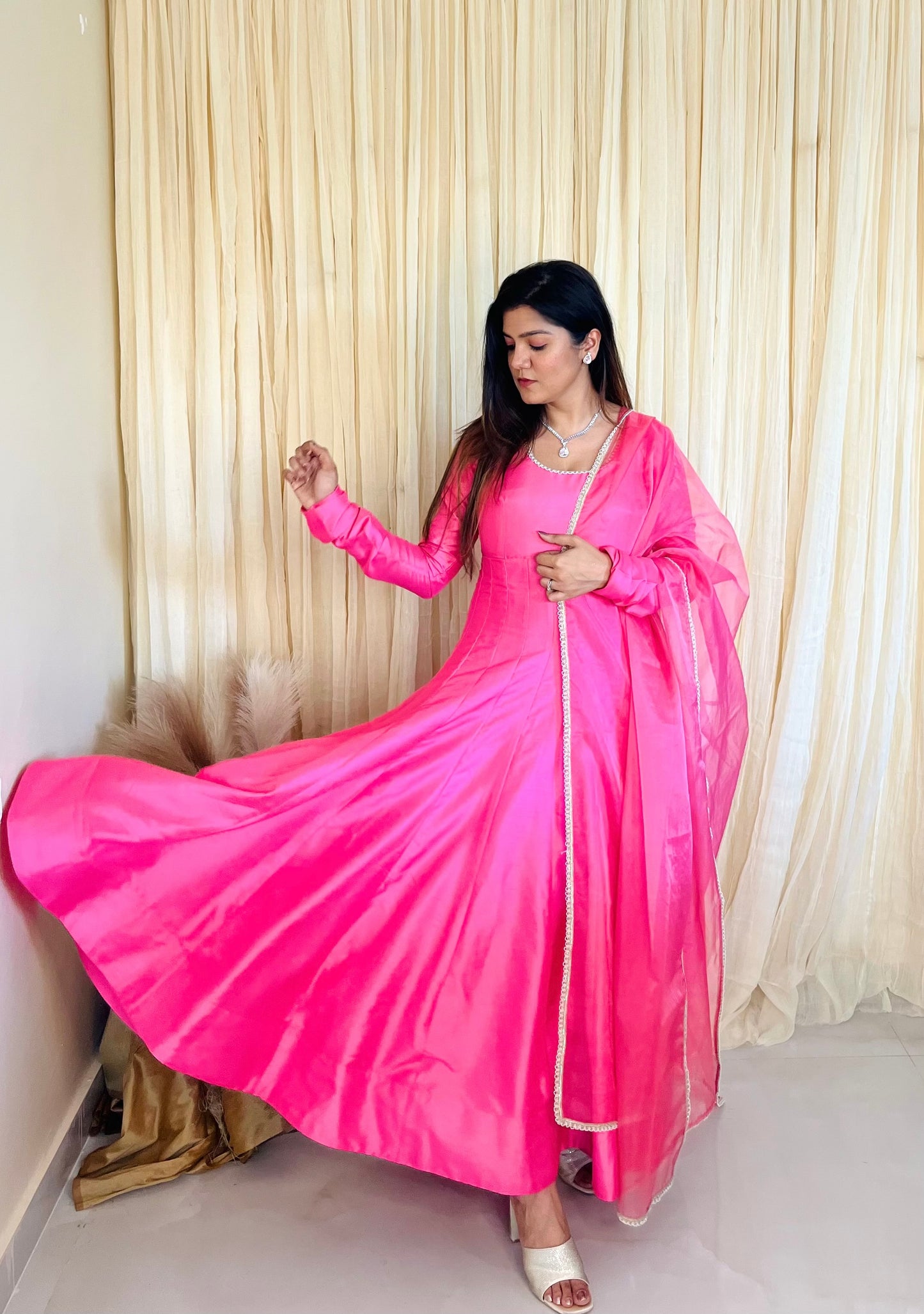 Blush Elegance: Dupion Silk Pink Anarkali
