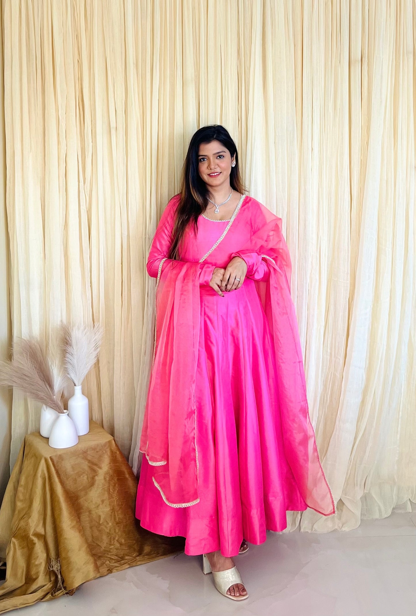 Blush Elegance: Dupion Silk Pink Anarkali