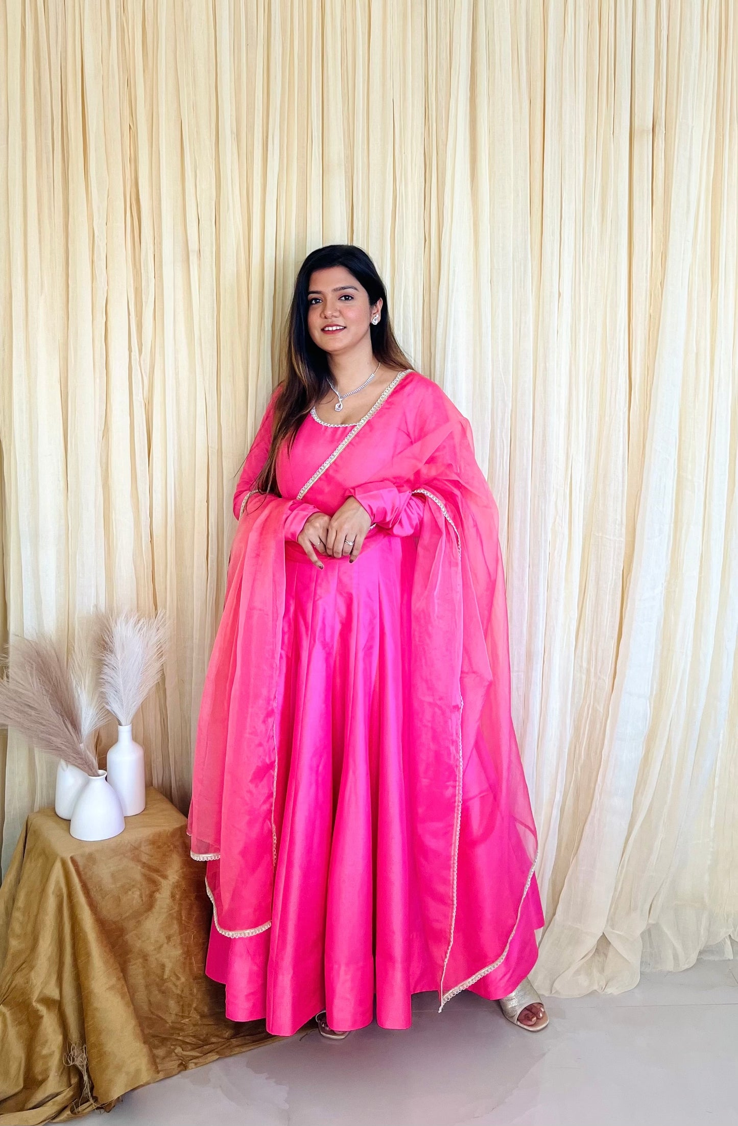 Blush Elegance: Dupion Silk Pink Anarkali