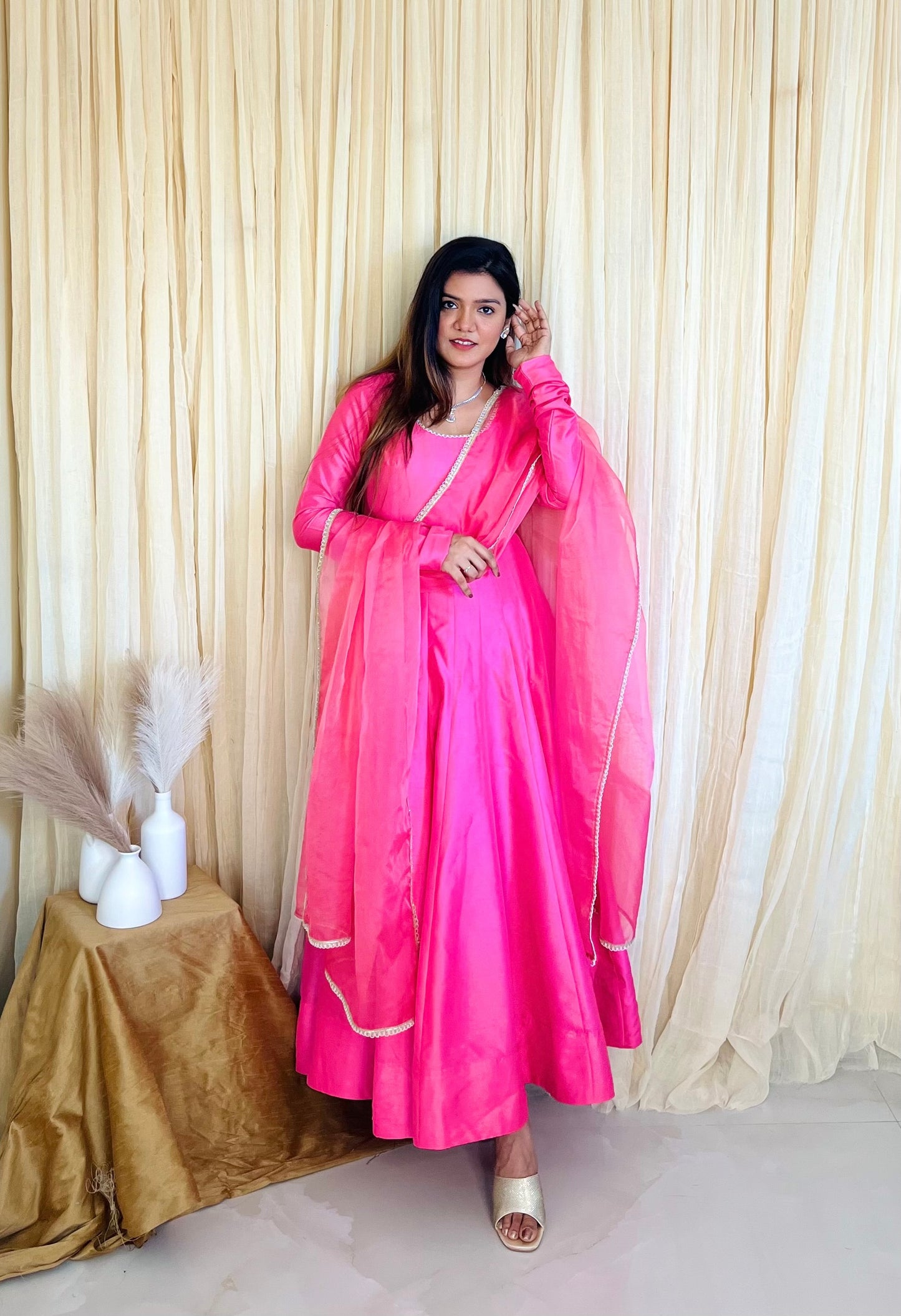Blush Elegance: Dupion Silk Pink Anarkali