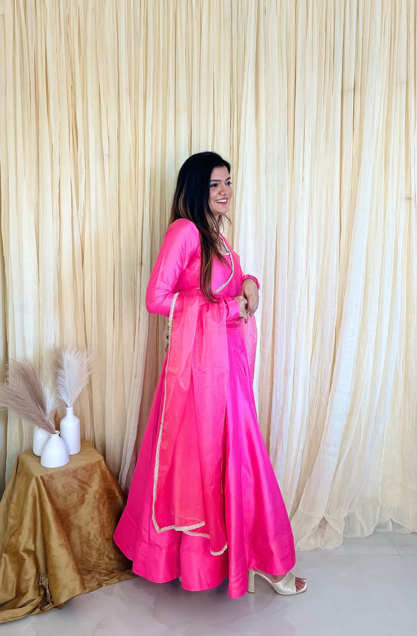 Blush Elegance: Dupion Silk Pink Anarkali