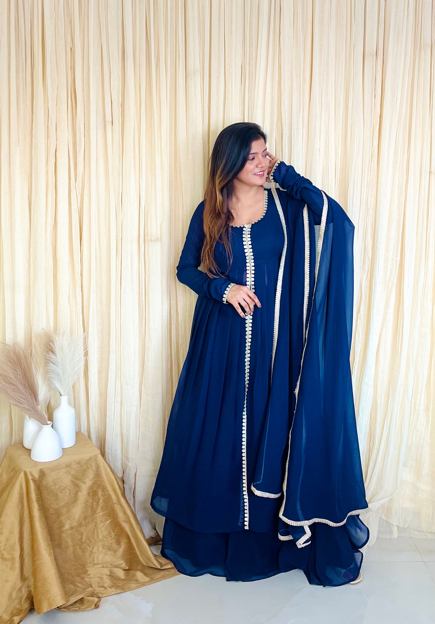 Midnight Elegance: Navy Blue Georgette Anarkali