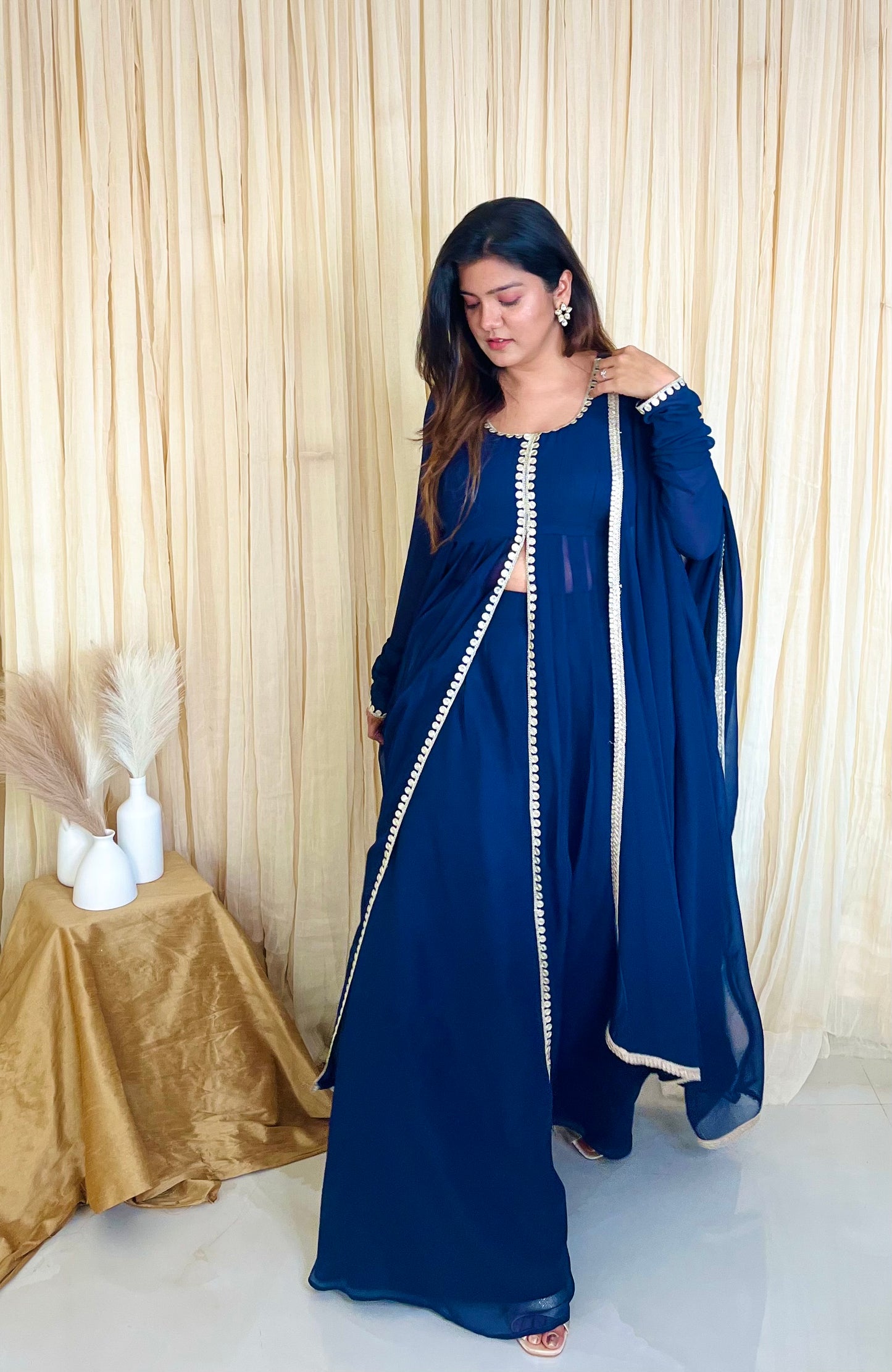 Midnight Elegance: Navy Blue Georgette Anarkali
