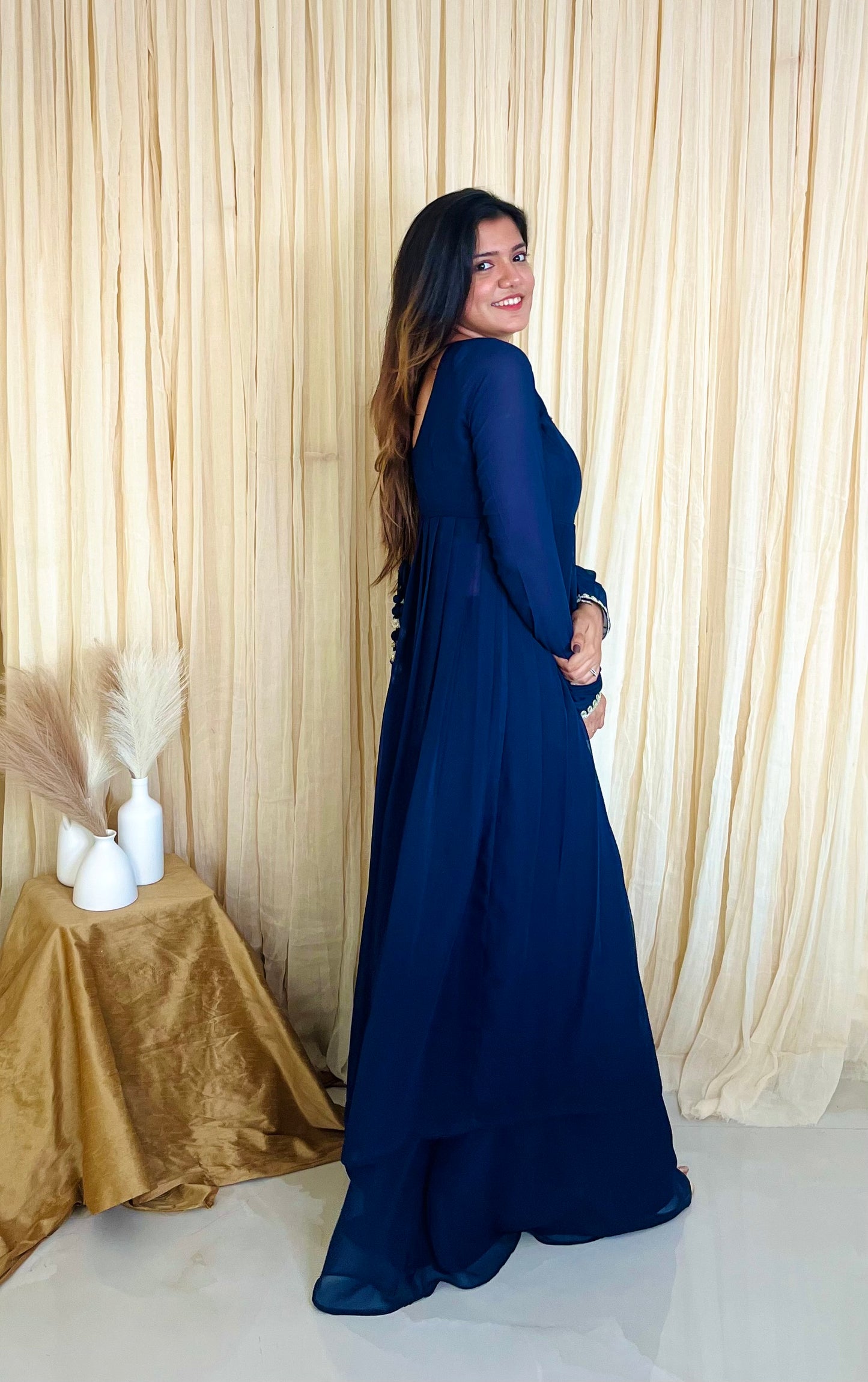 Midnight Elegance: Navy Blue Georgette Anarkali