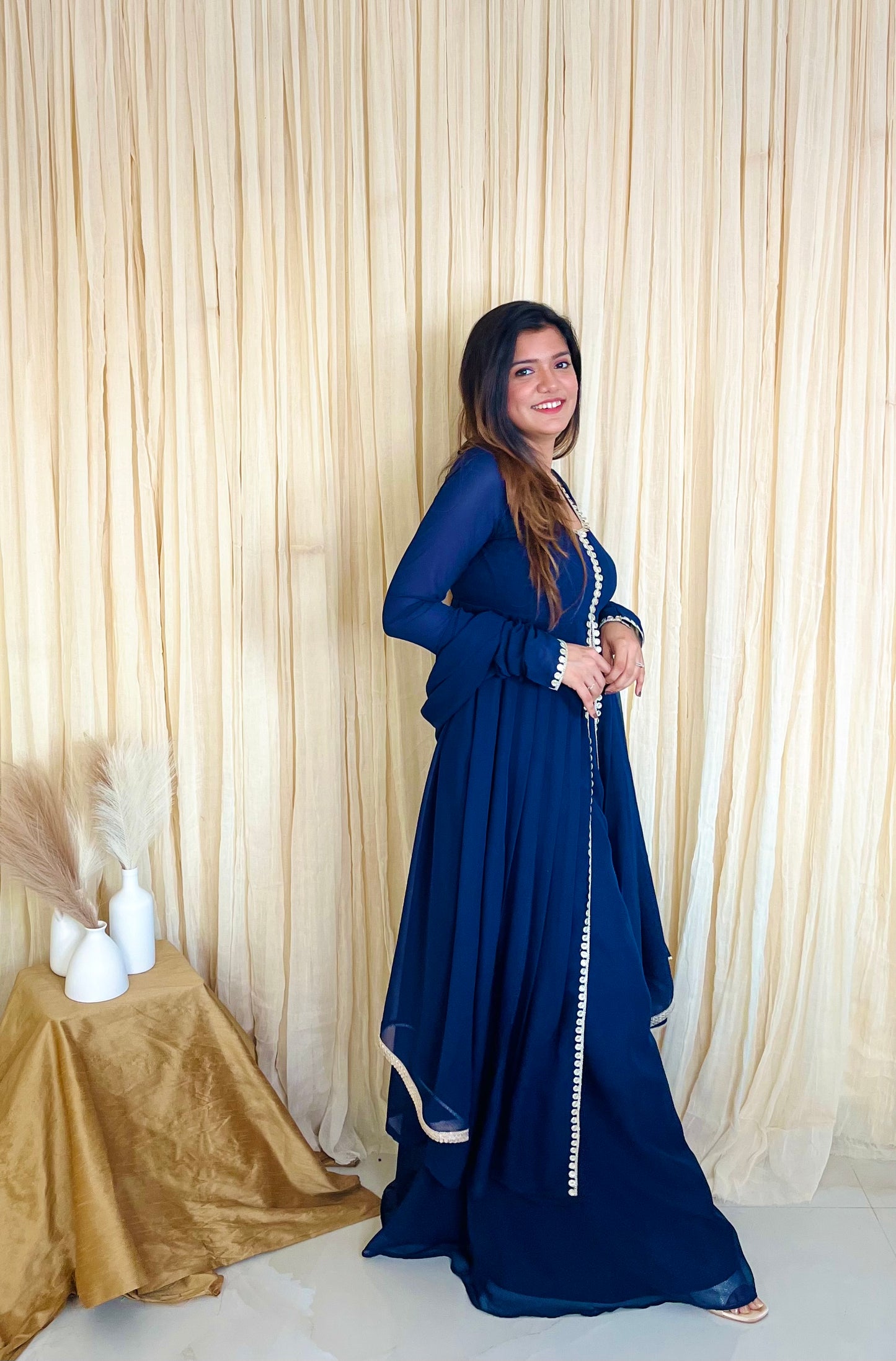 Midnight Elegance: Navy Blue Georgette Anarkali