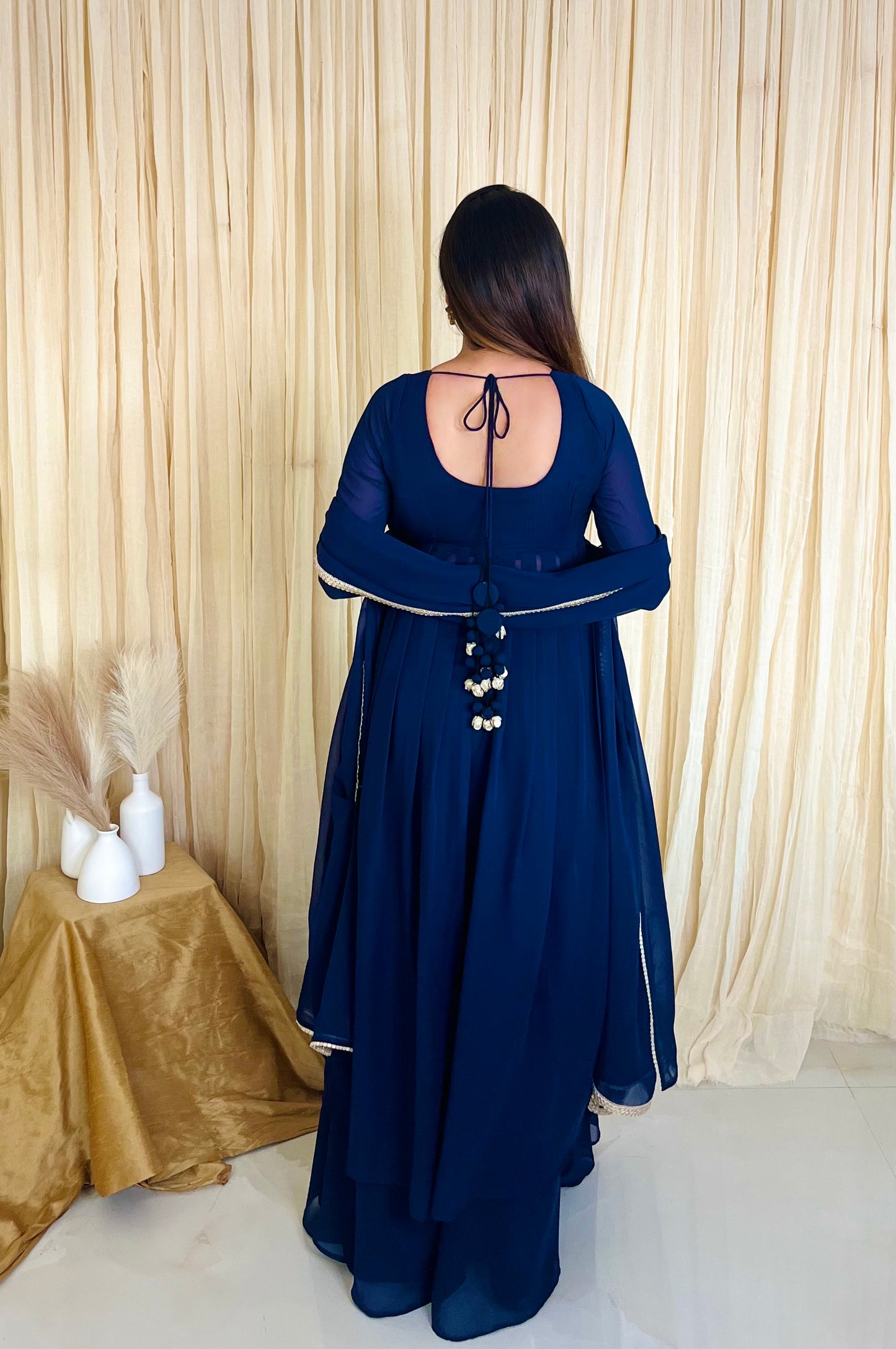 Midnight Elegance: Navy Blue Georgette Anarkali