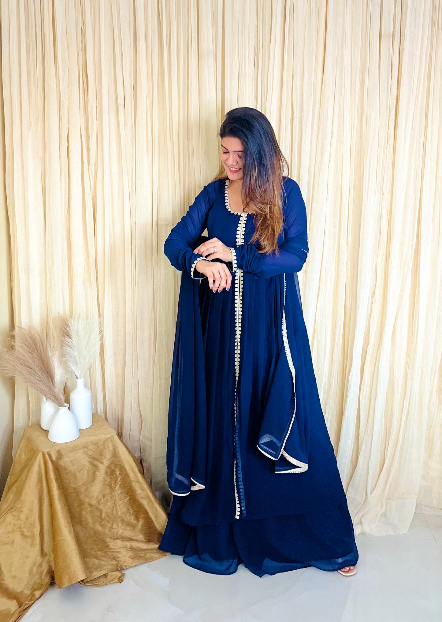 Midnight Elegance: Navy Blue Georgette Anarkali