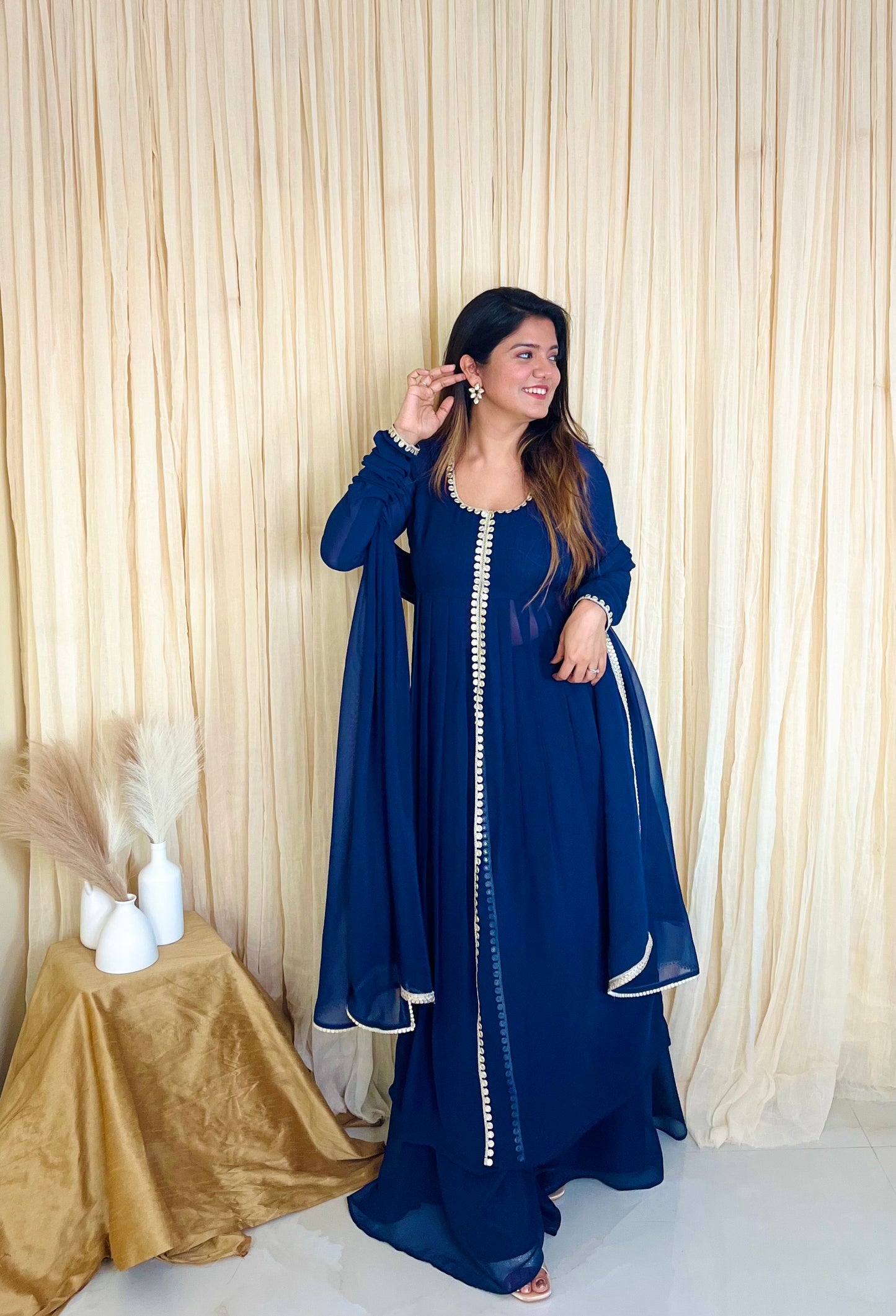 Midnight Elegance: Navy Blue Georgette Anarkali