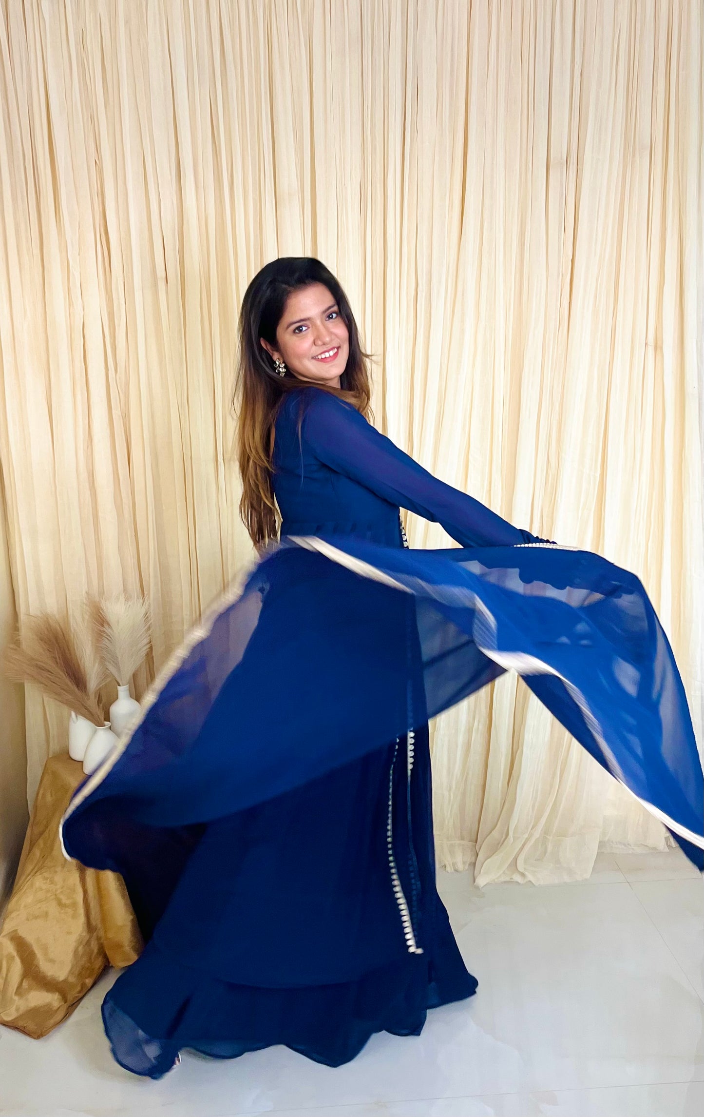 Midnight Elegance: Navy Blue Georgette Anarkali
