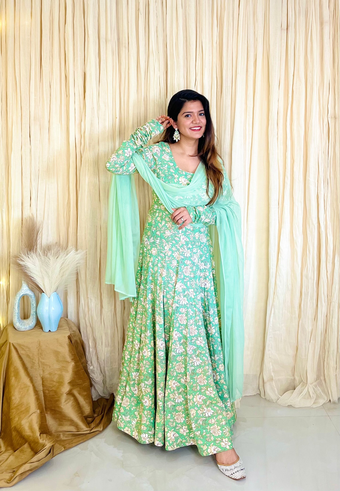 Blooming in Green Floral Anarkali