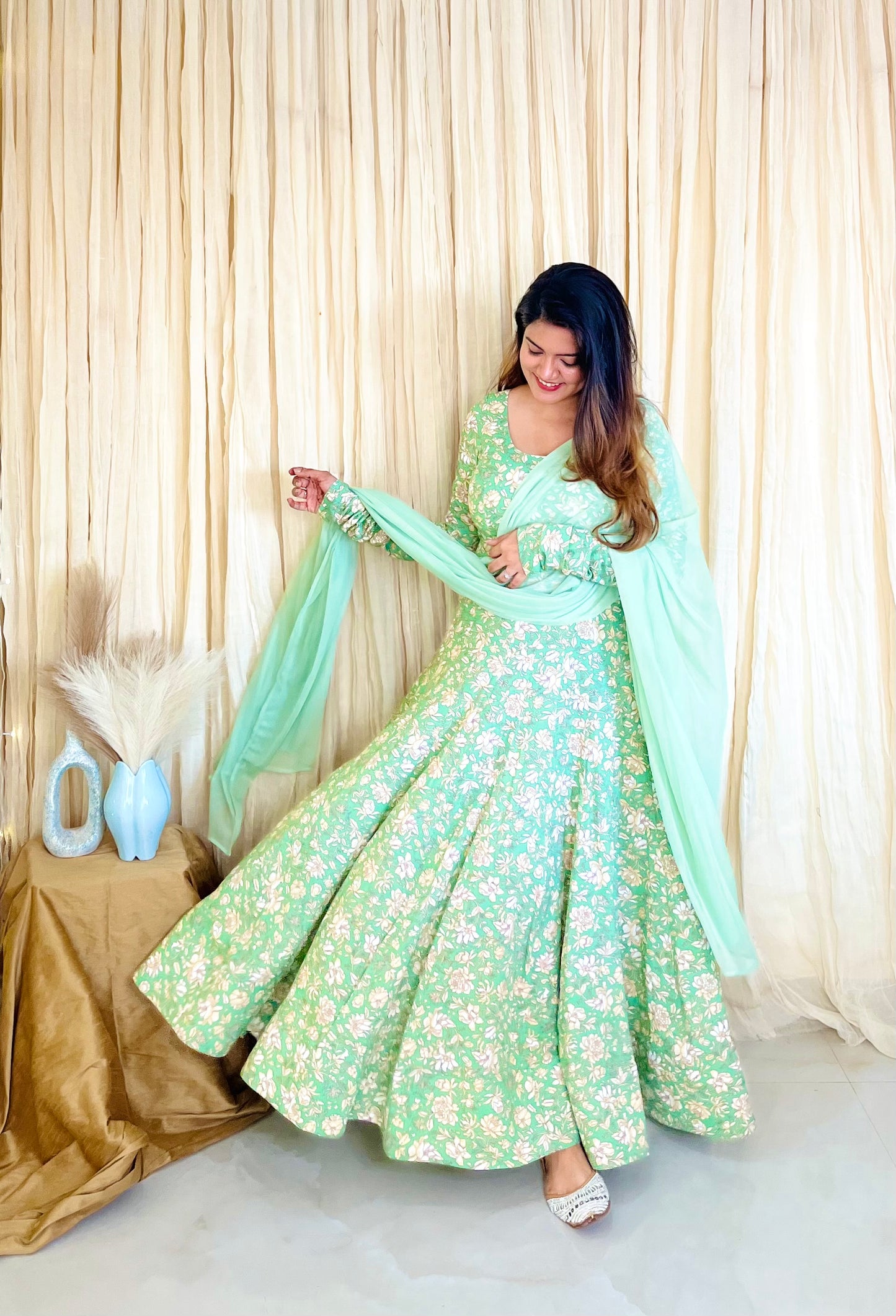 Blooming in Green Floral Anarkali