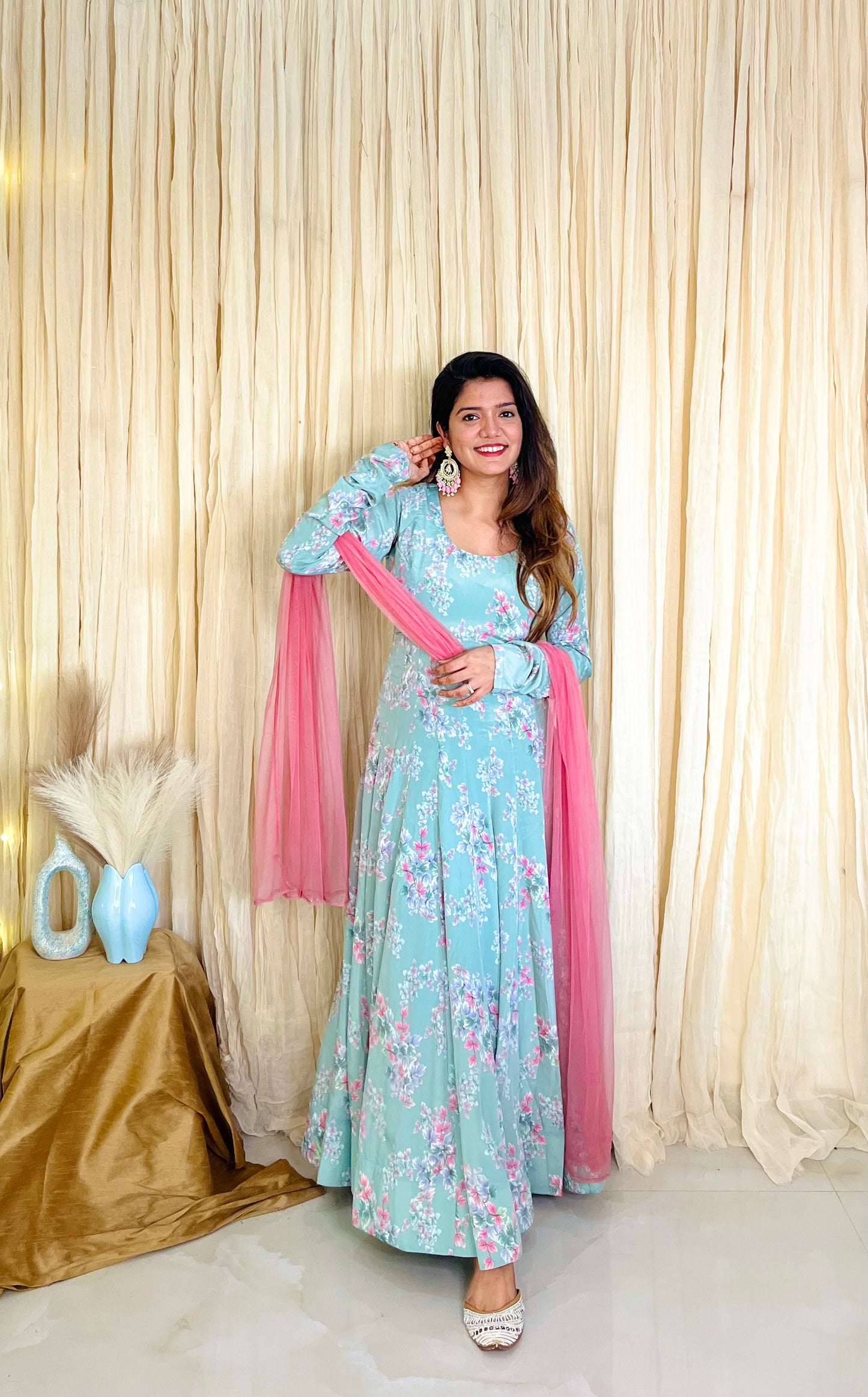 Floral Grace Sea Green Georgette Anarkali