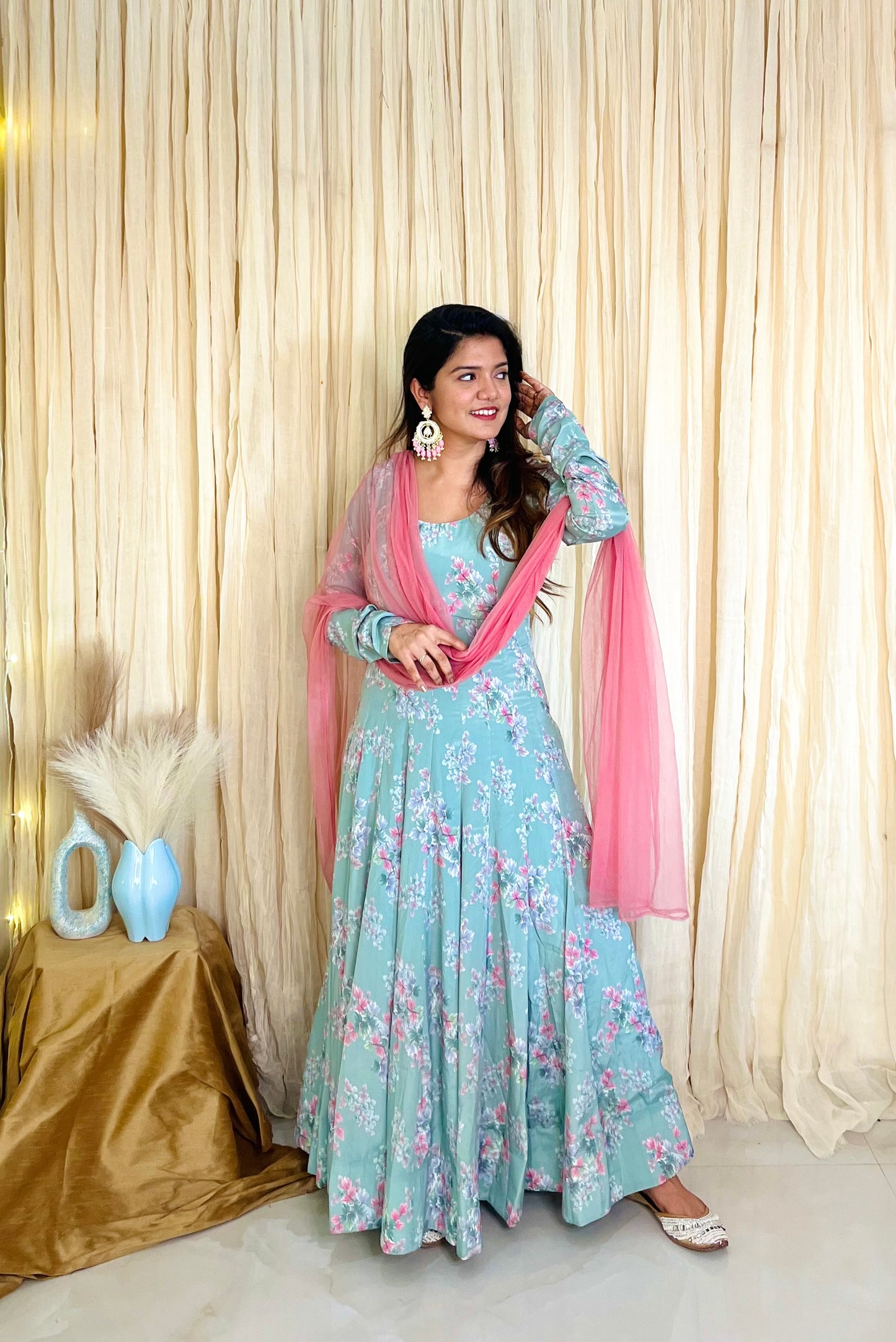 Floral Grace Sea Green Georgette Anarkali