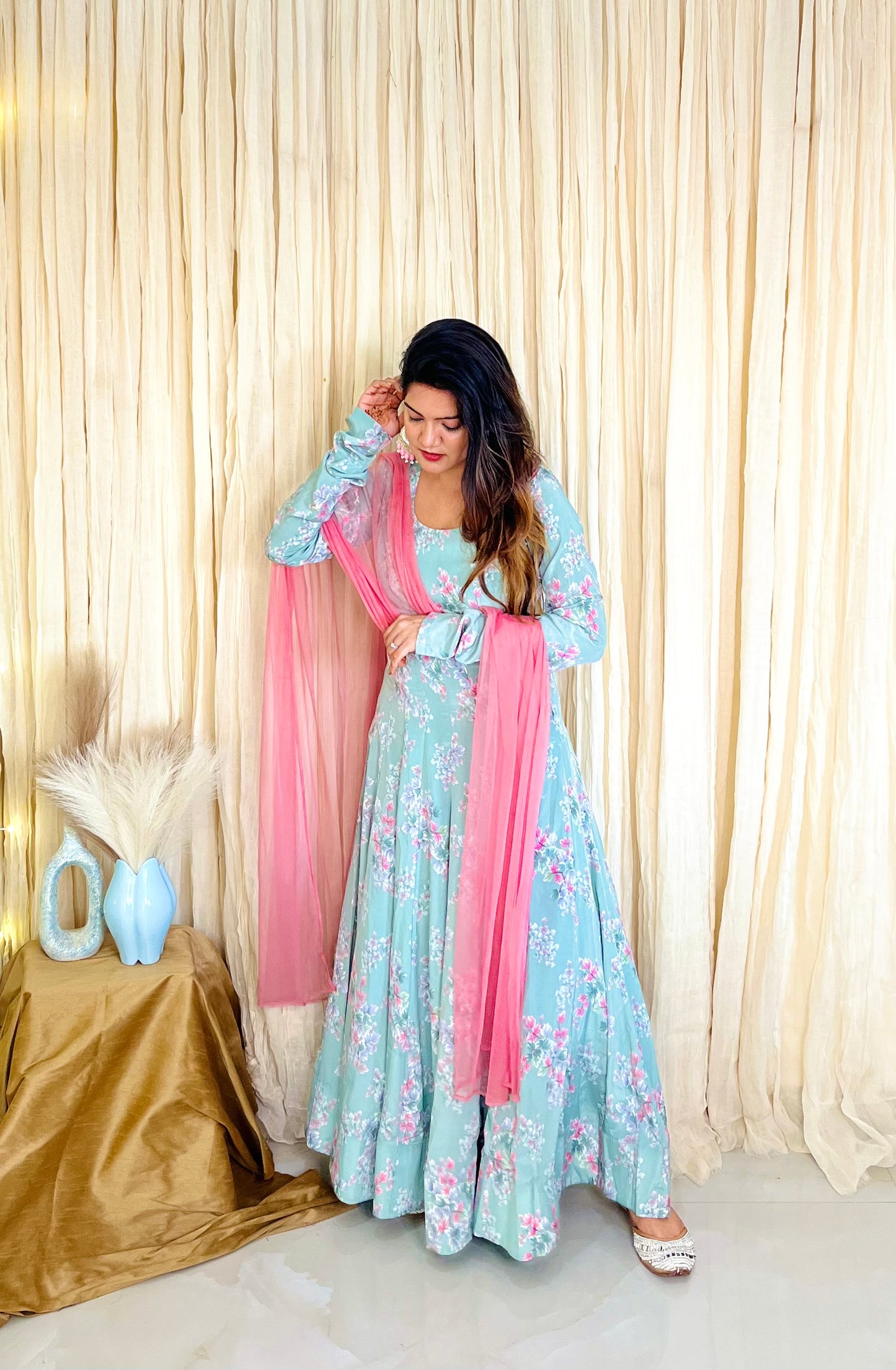 Floral Grace Sea Green Georgette Anarkali