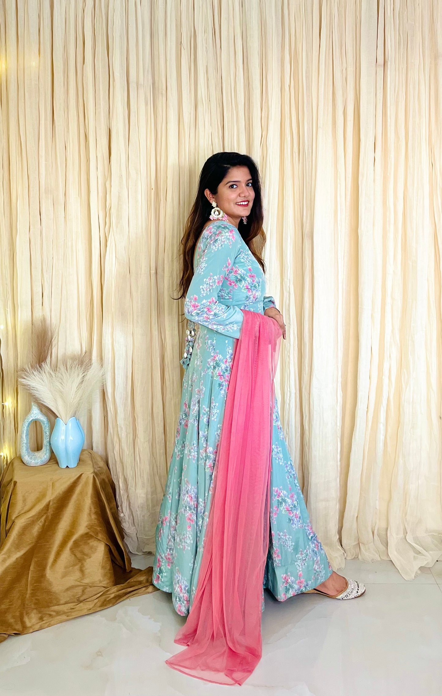 Floral Grace Sea Green Georgette Anarkali