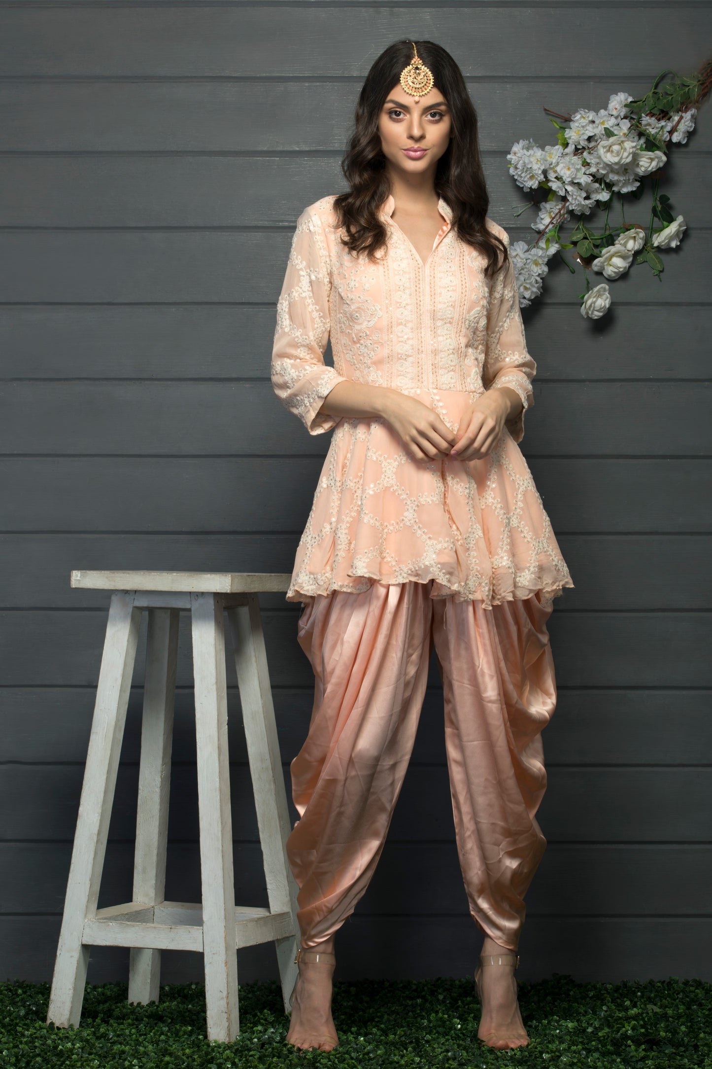 peachy Indo western set