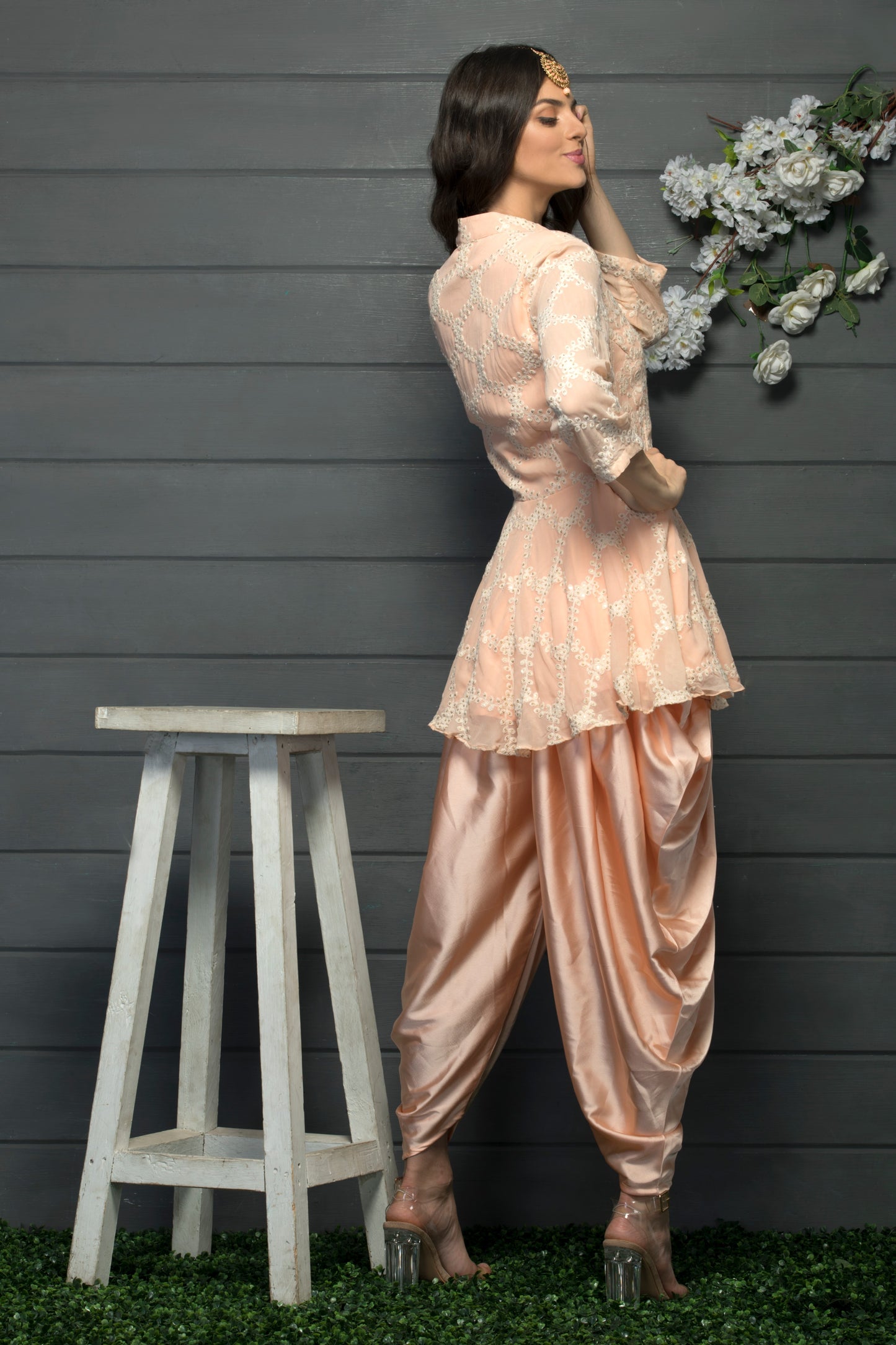 peachy Indo western set