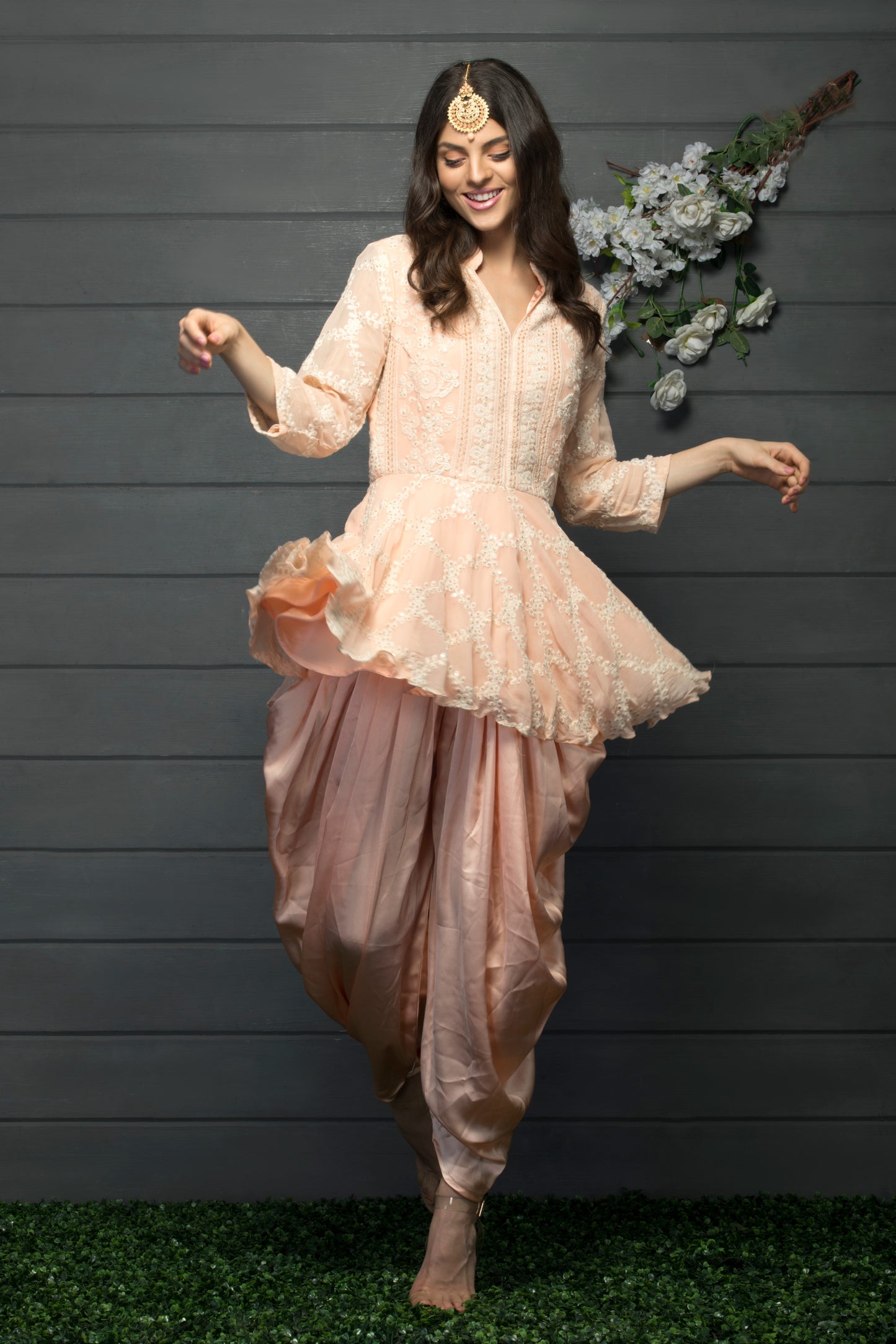 peachy Indo western set