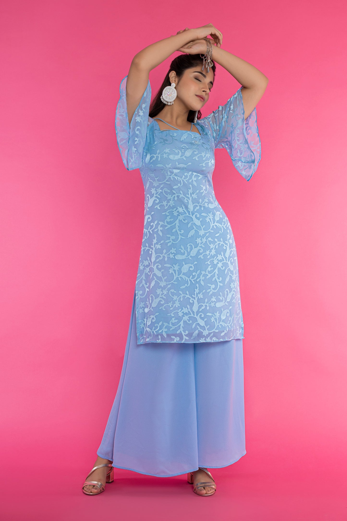 Blue square neck kurti set