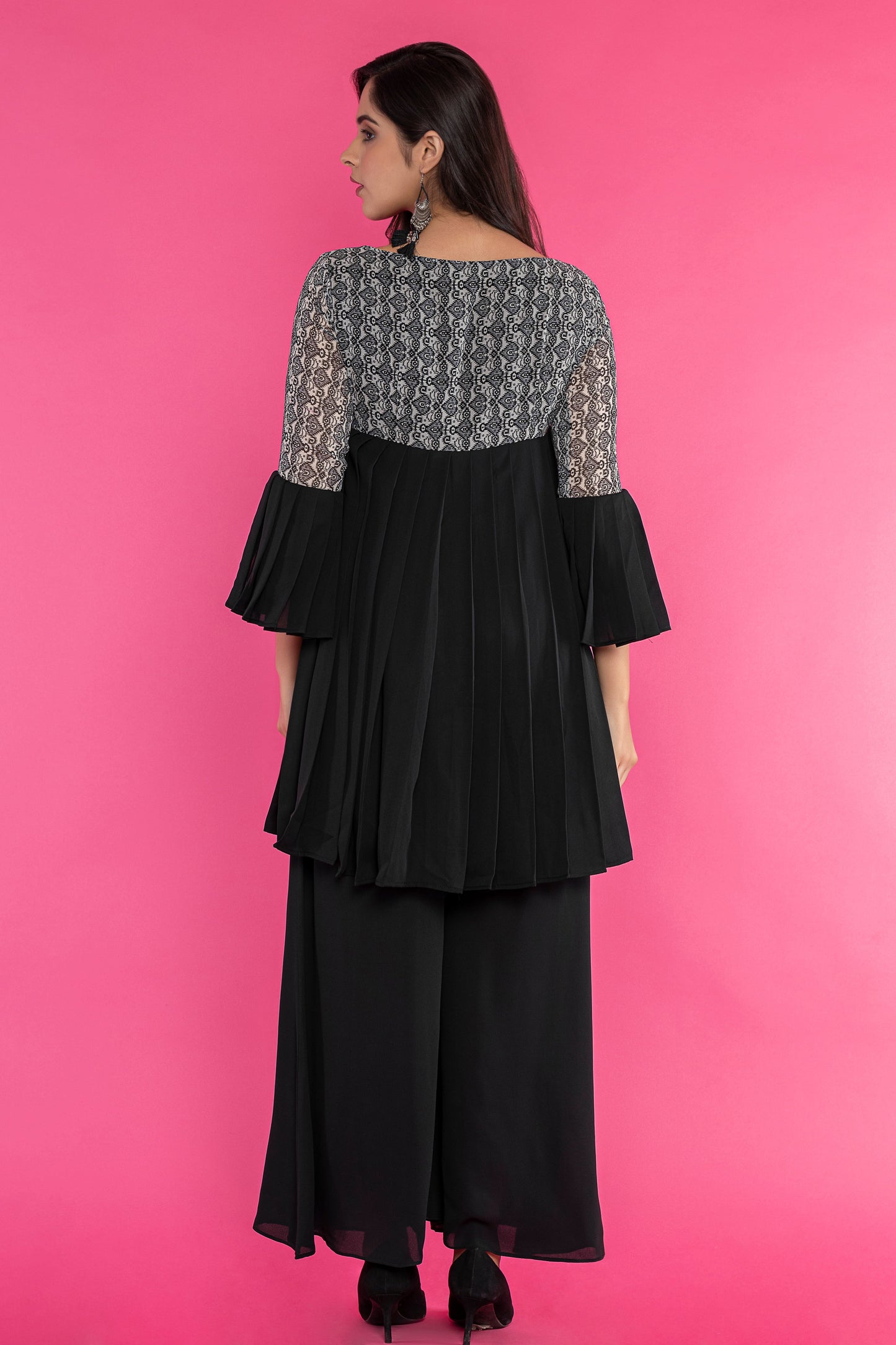 black pleated kurti set