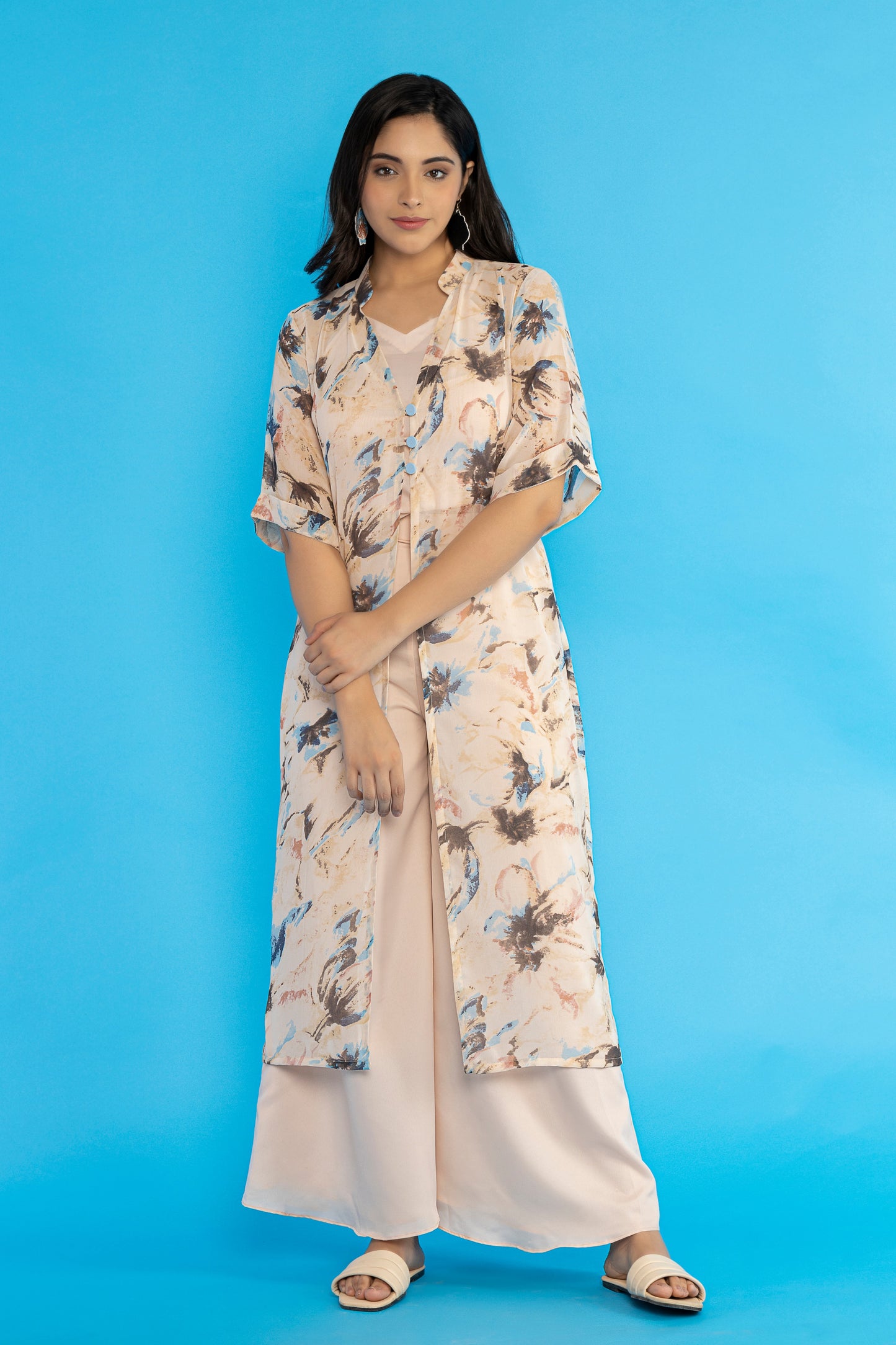 Beige printed 3 piece set