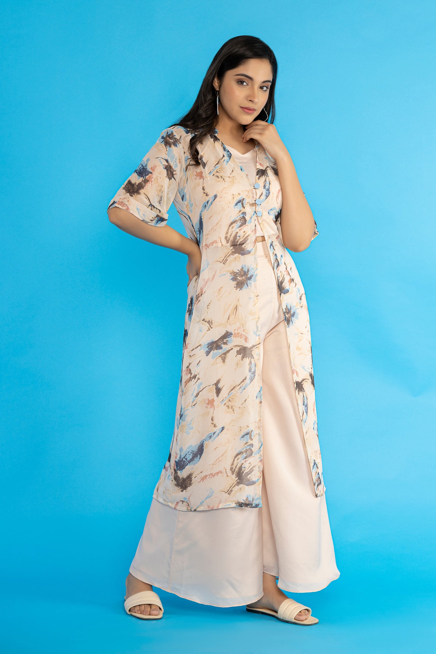 Beige printed 3 piece set