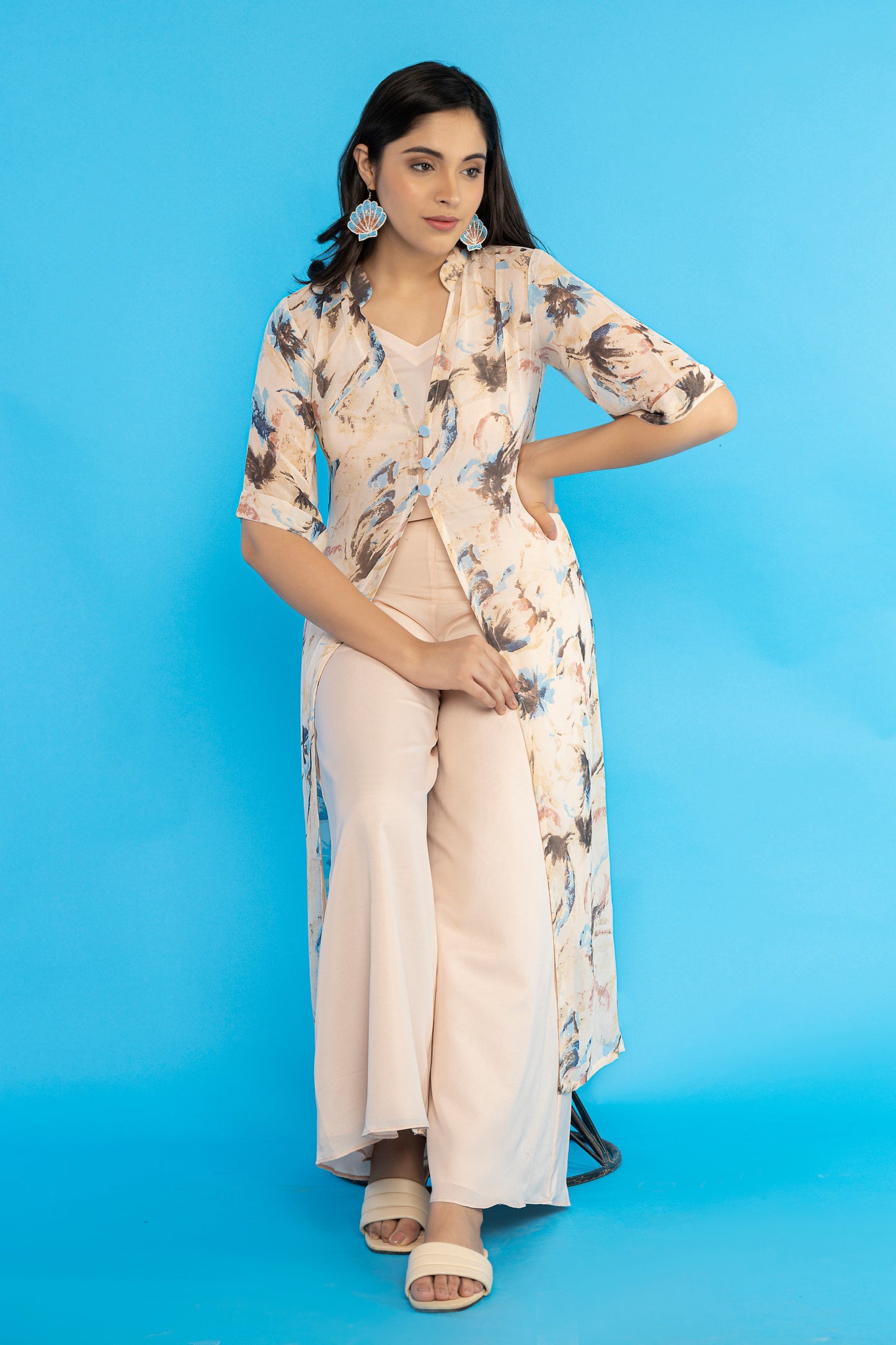 Beige printed 3 piece set