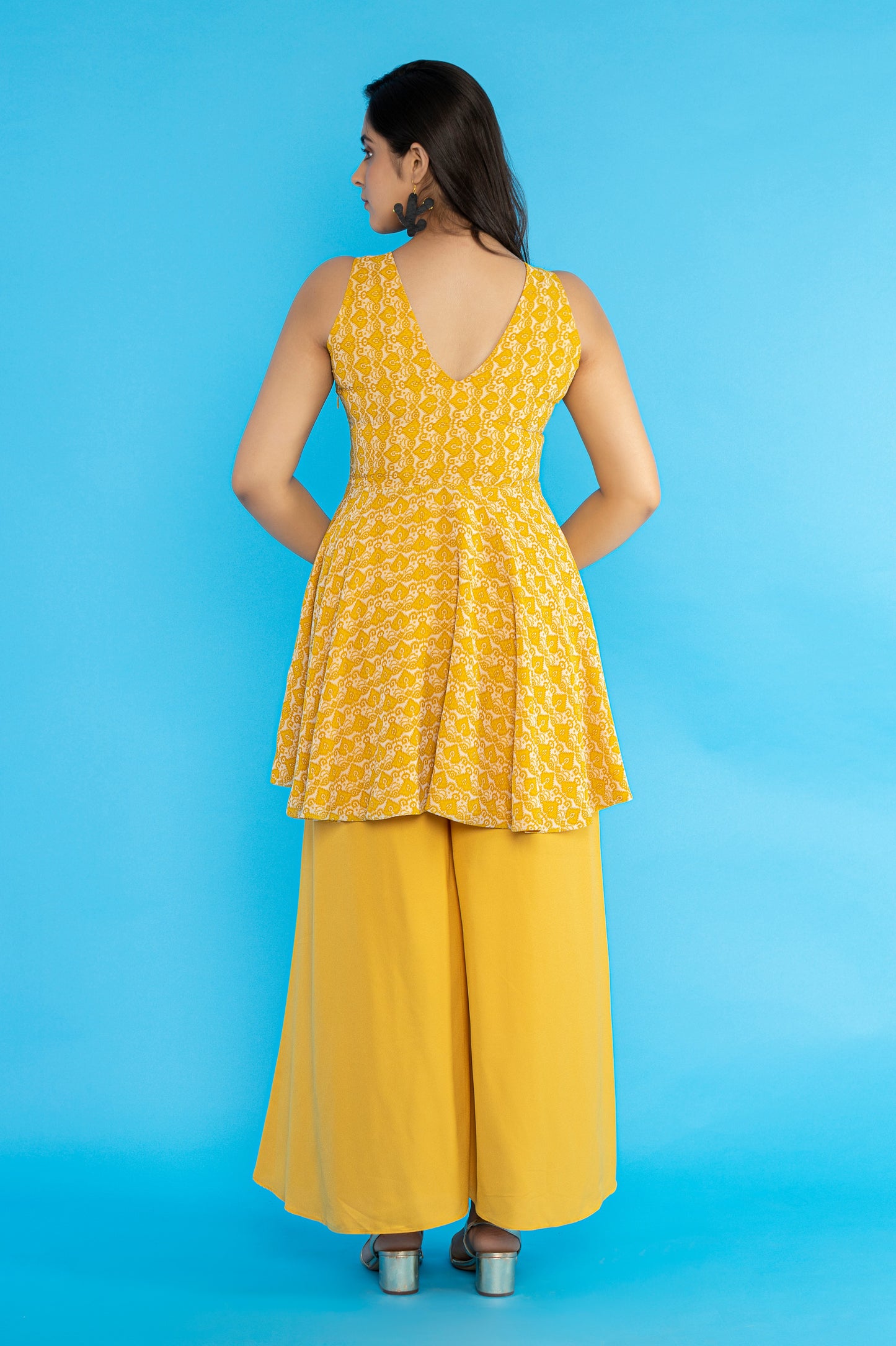yellow drop waist kurti set