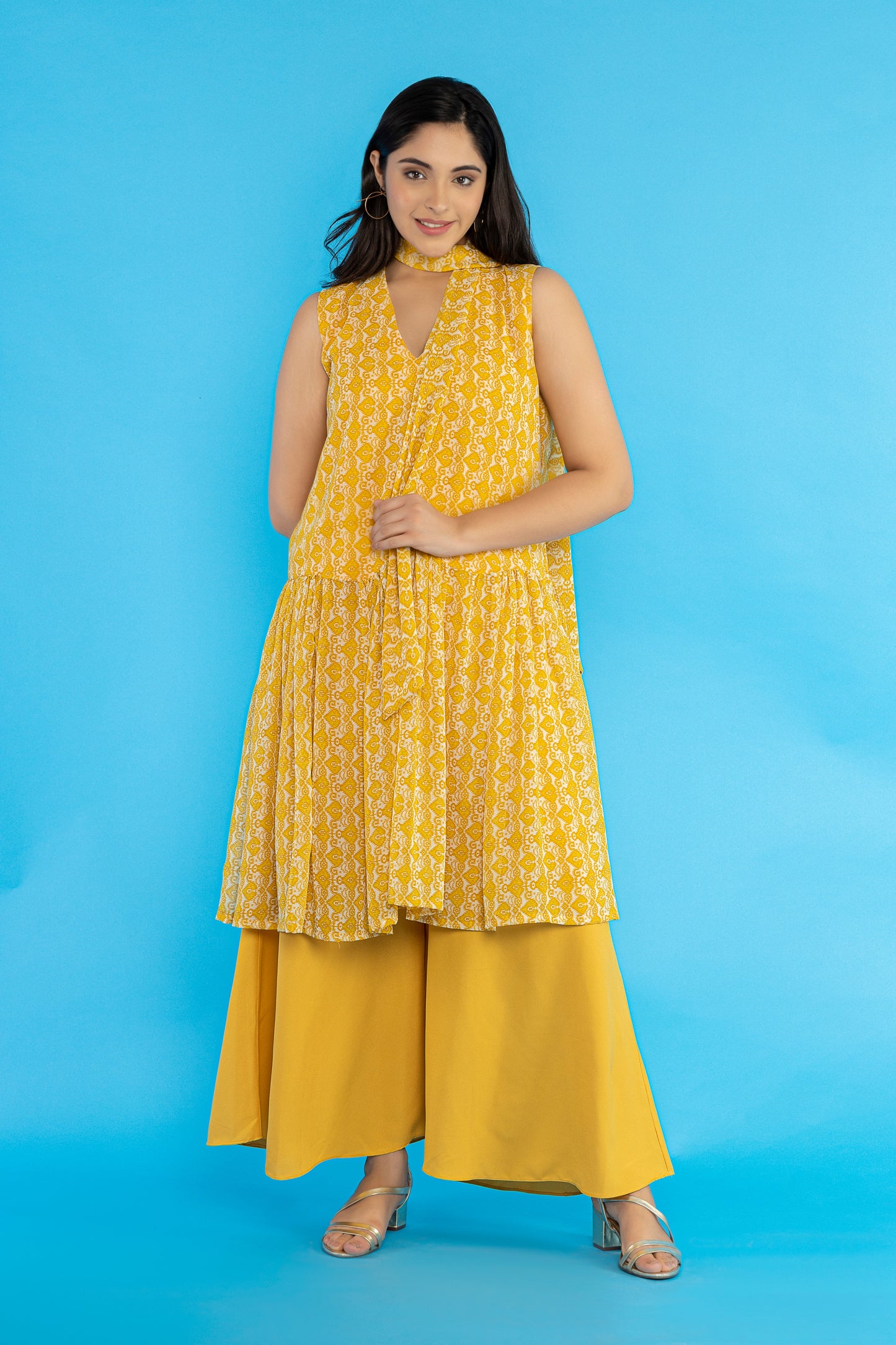 yellow drop waist kurti set