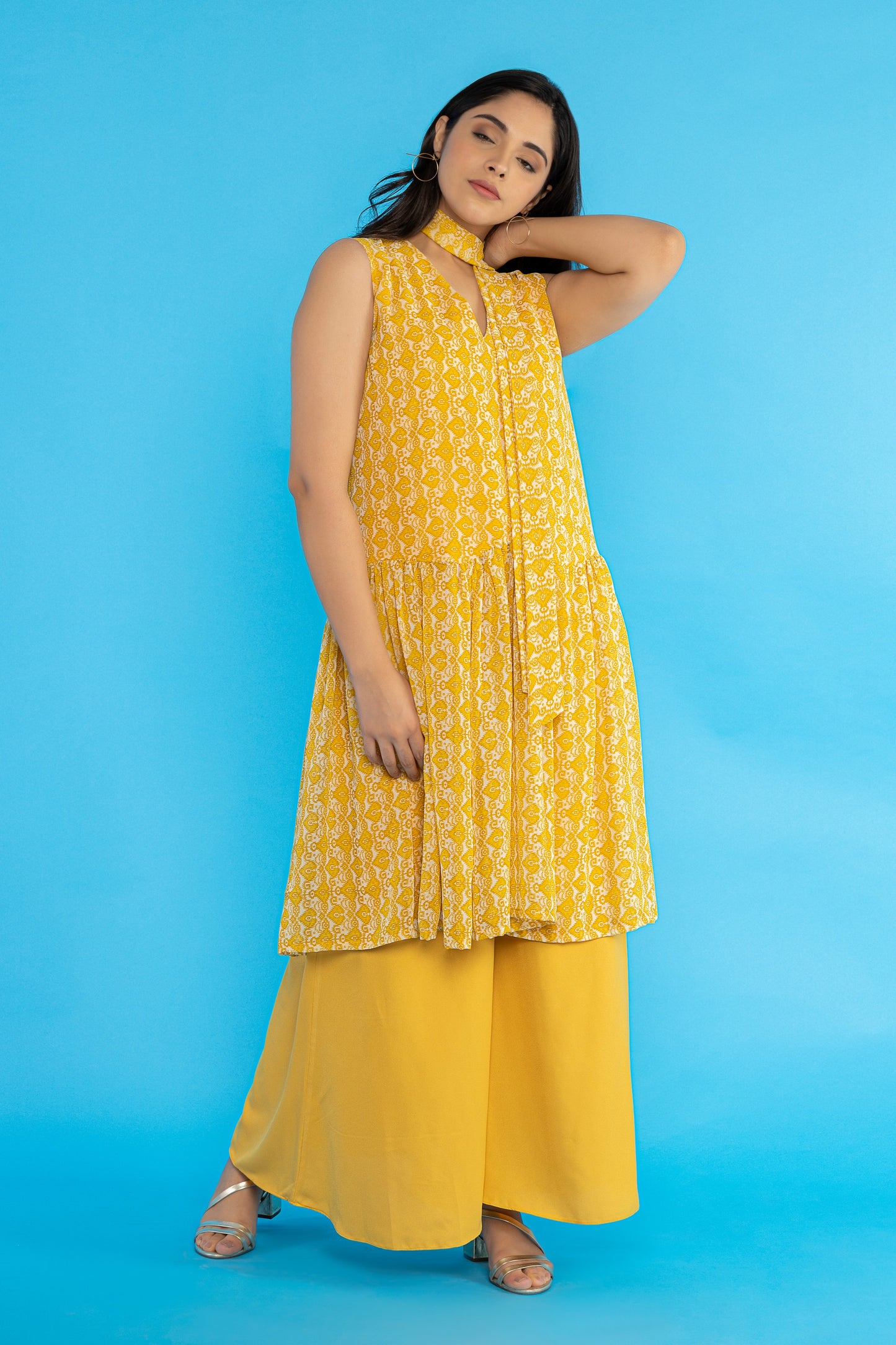 yellow drop waist kurti set