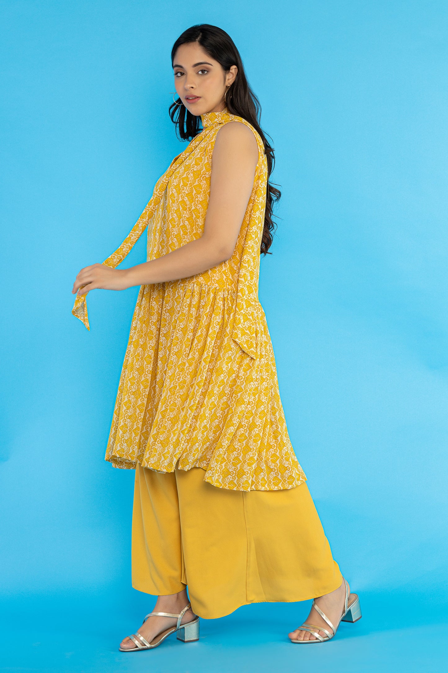 yellow drop waist kurti set