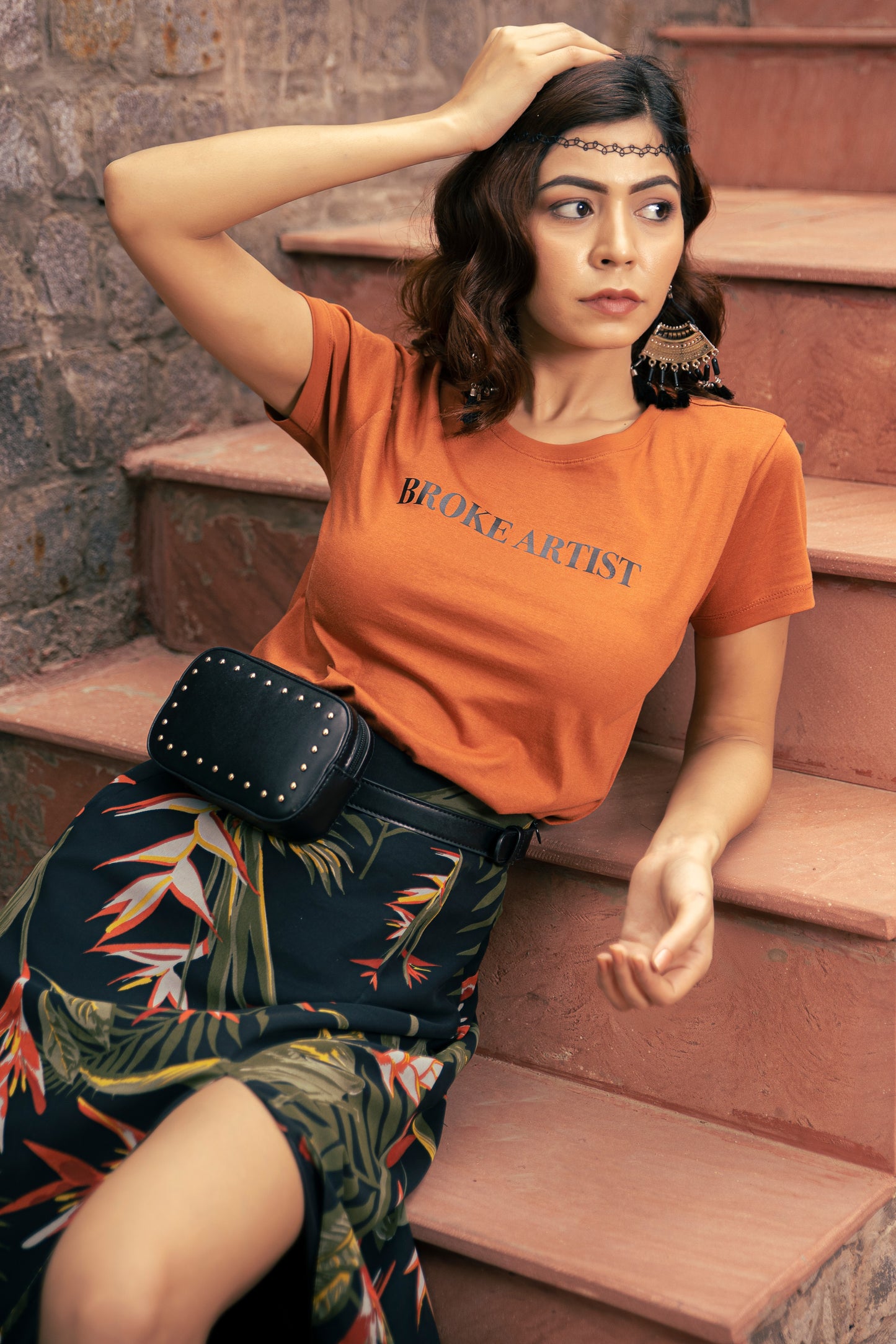 black tropical printed skirt