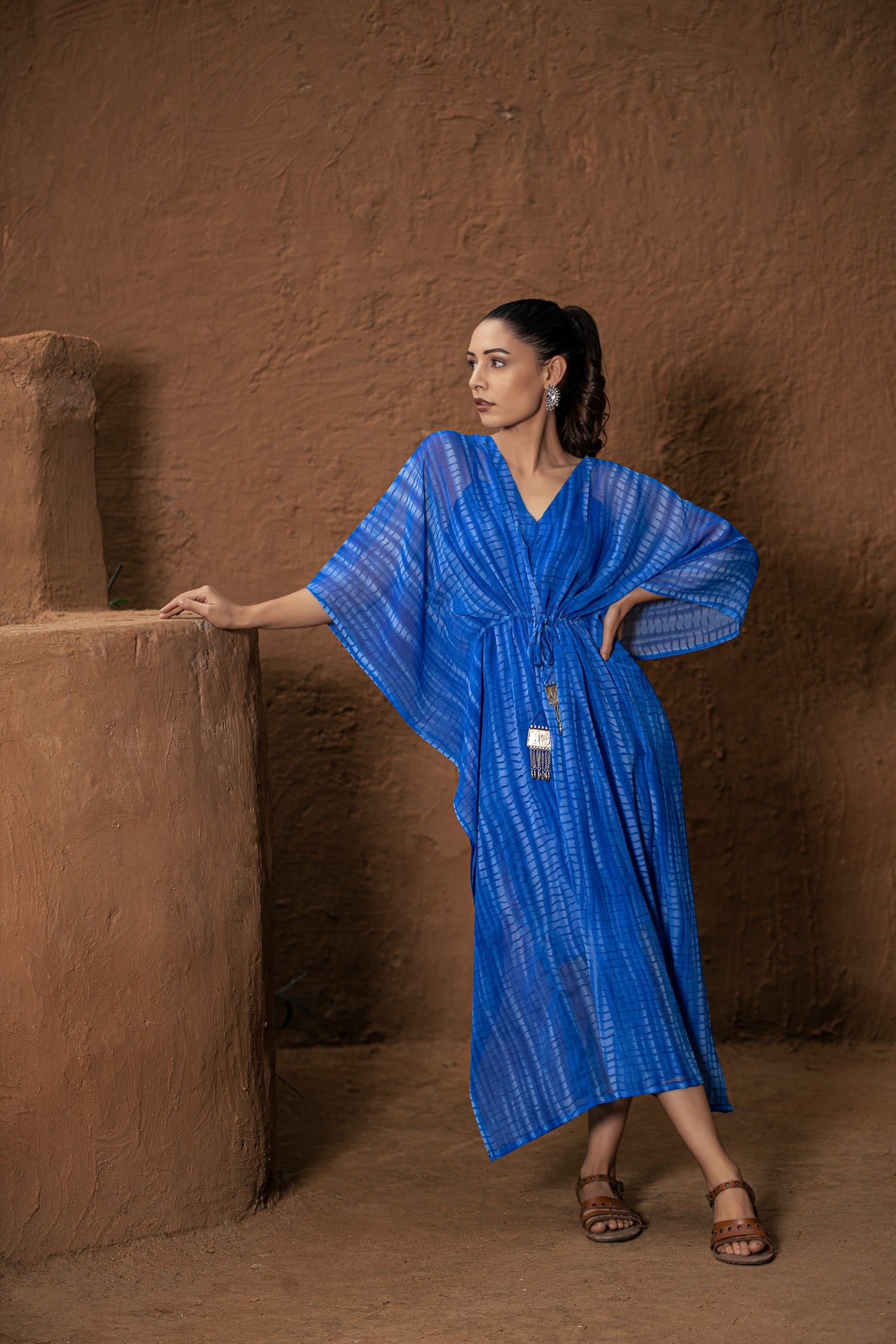 blue tie dye printed kaftan