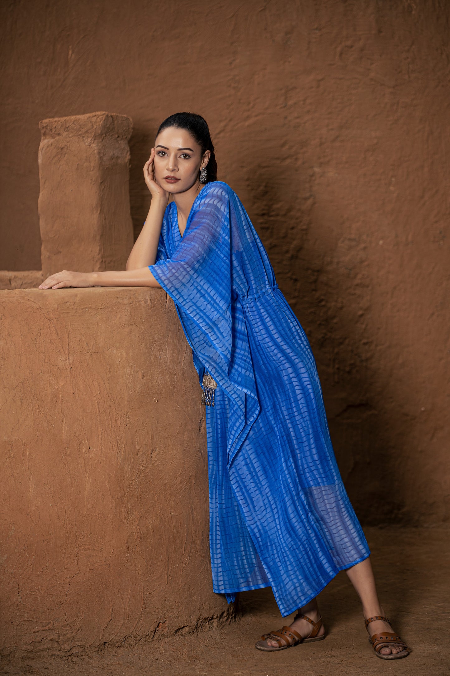 blue tie dye printed kaftan