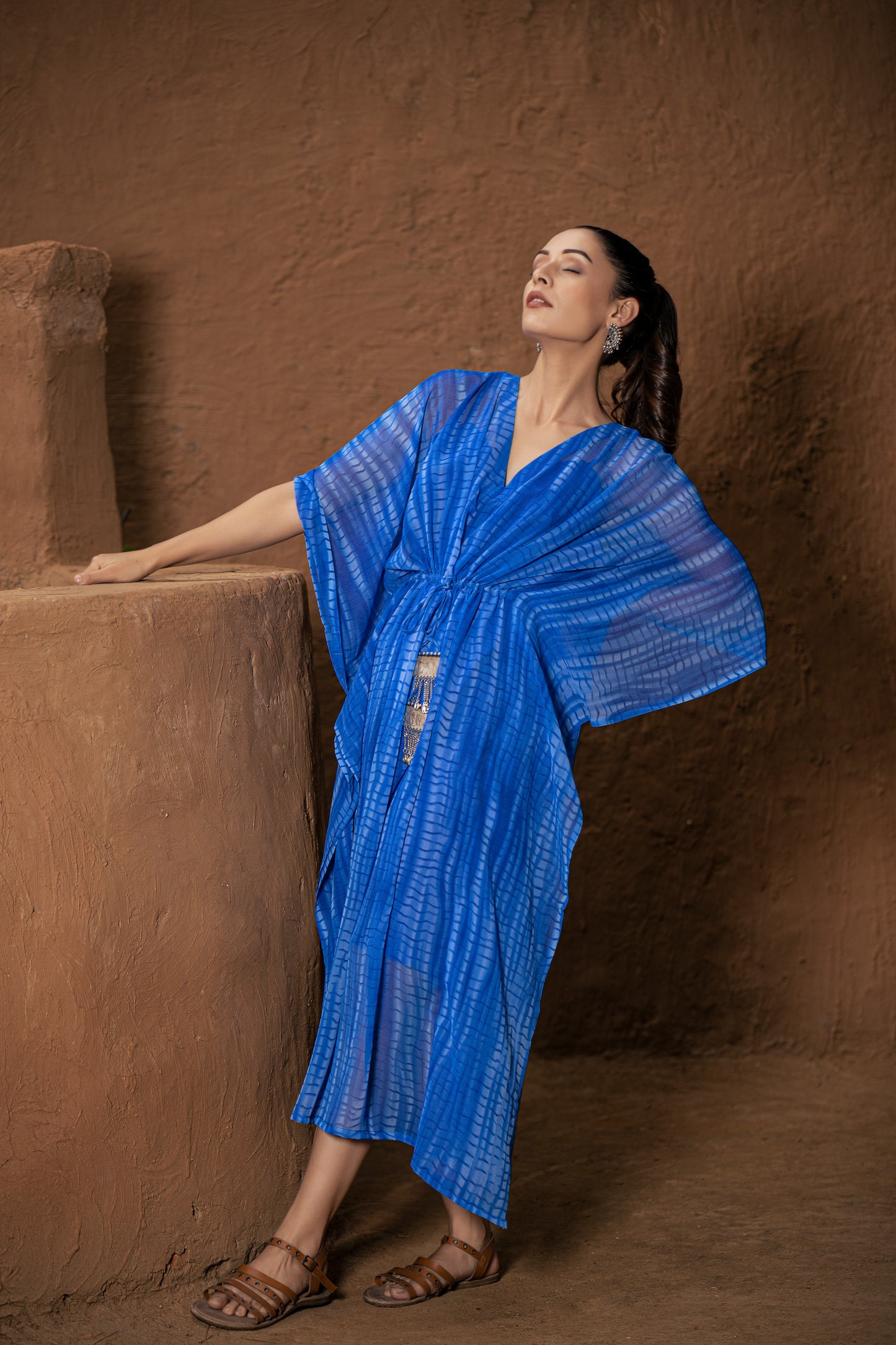 blue tie dye printed kaftan