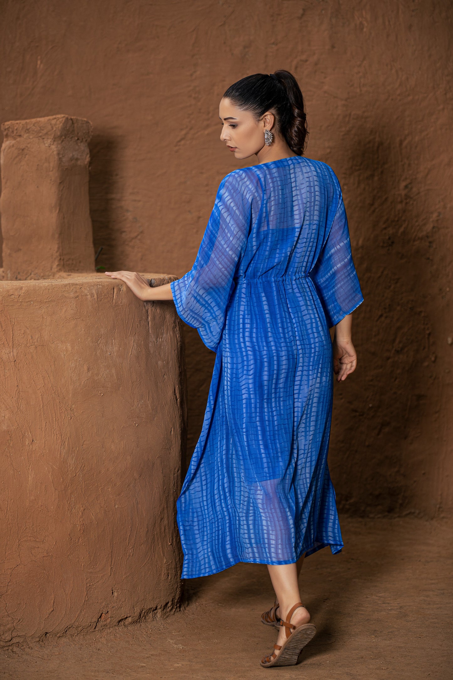 blue tie dye printed kaftan