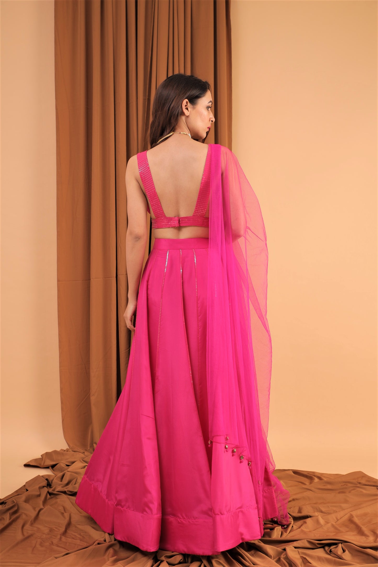 Hot pink sequined lehenga set
