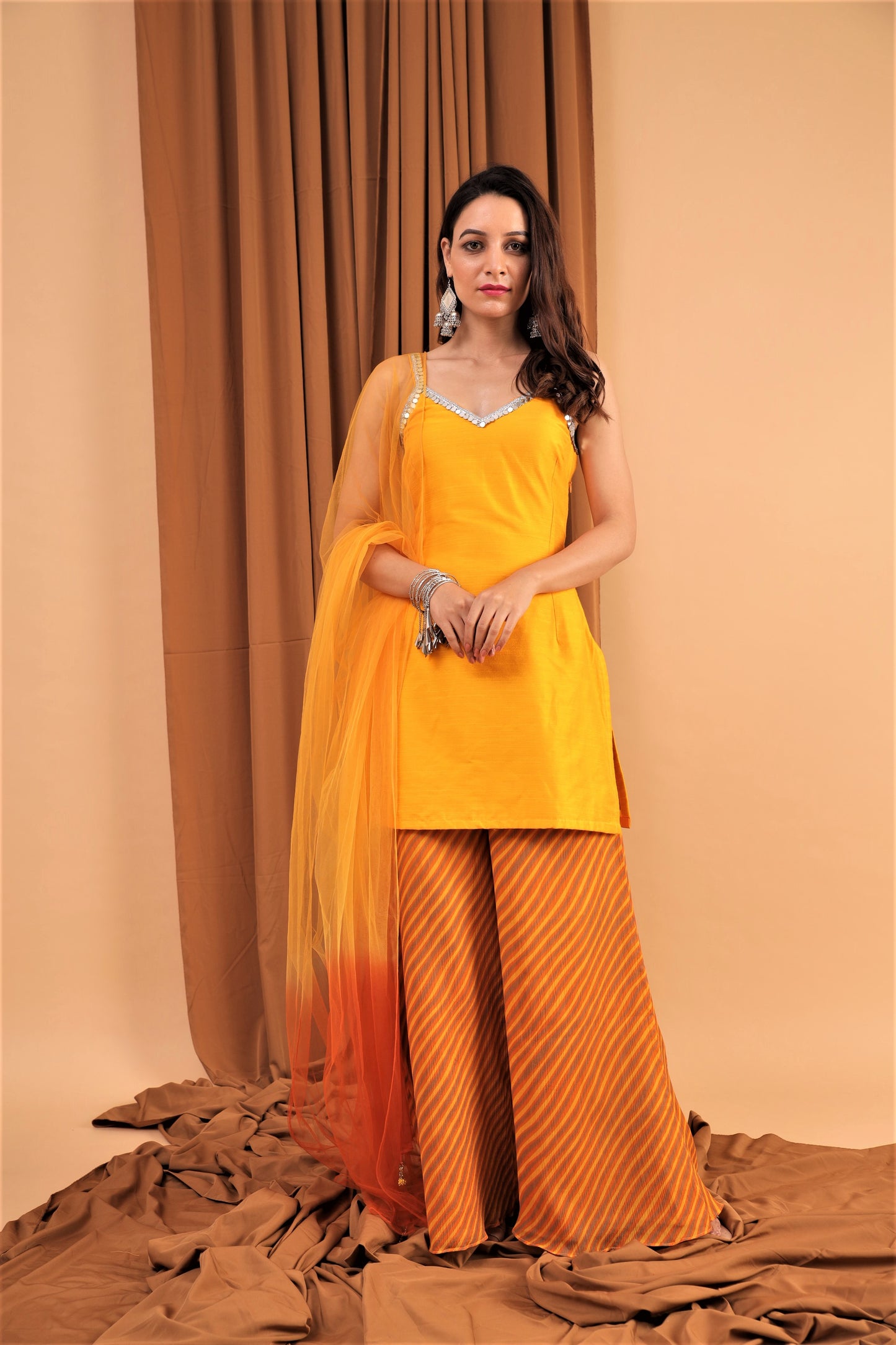 butterscotch yellow spaghetti kurta set