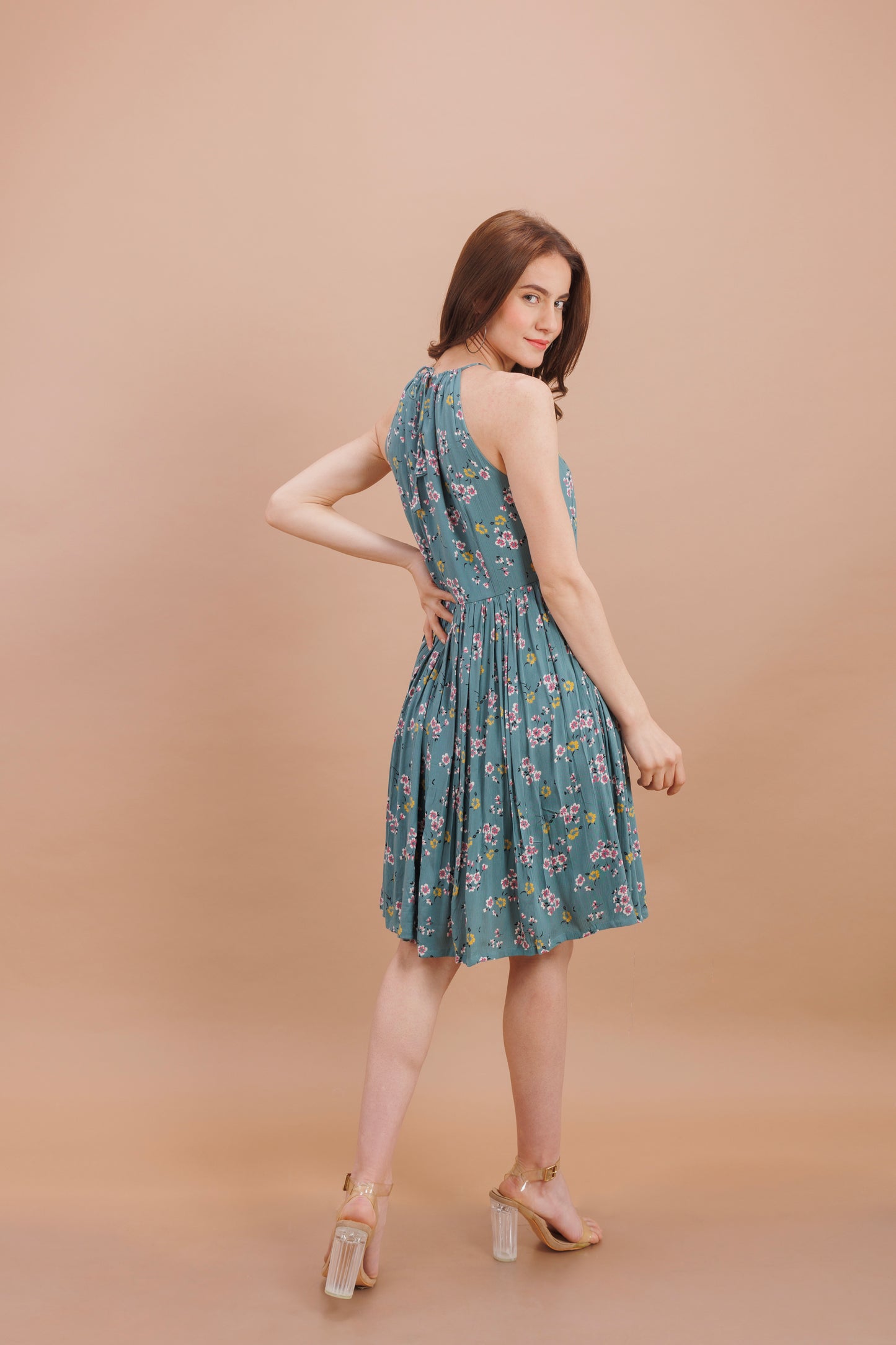 "Floral halter neck dress"
