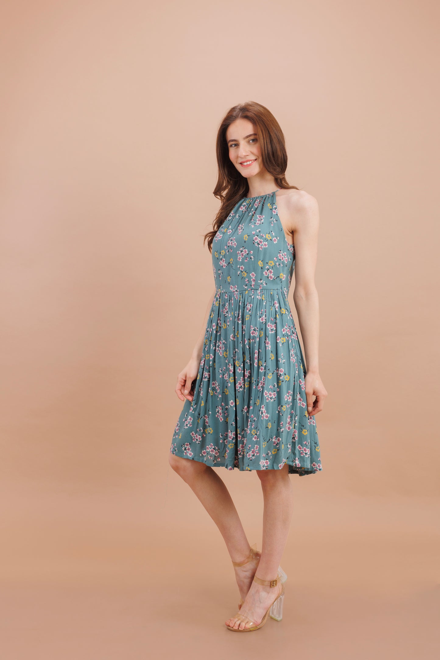 "Floral halter neck dress"
