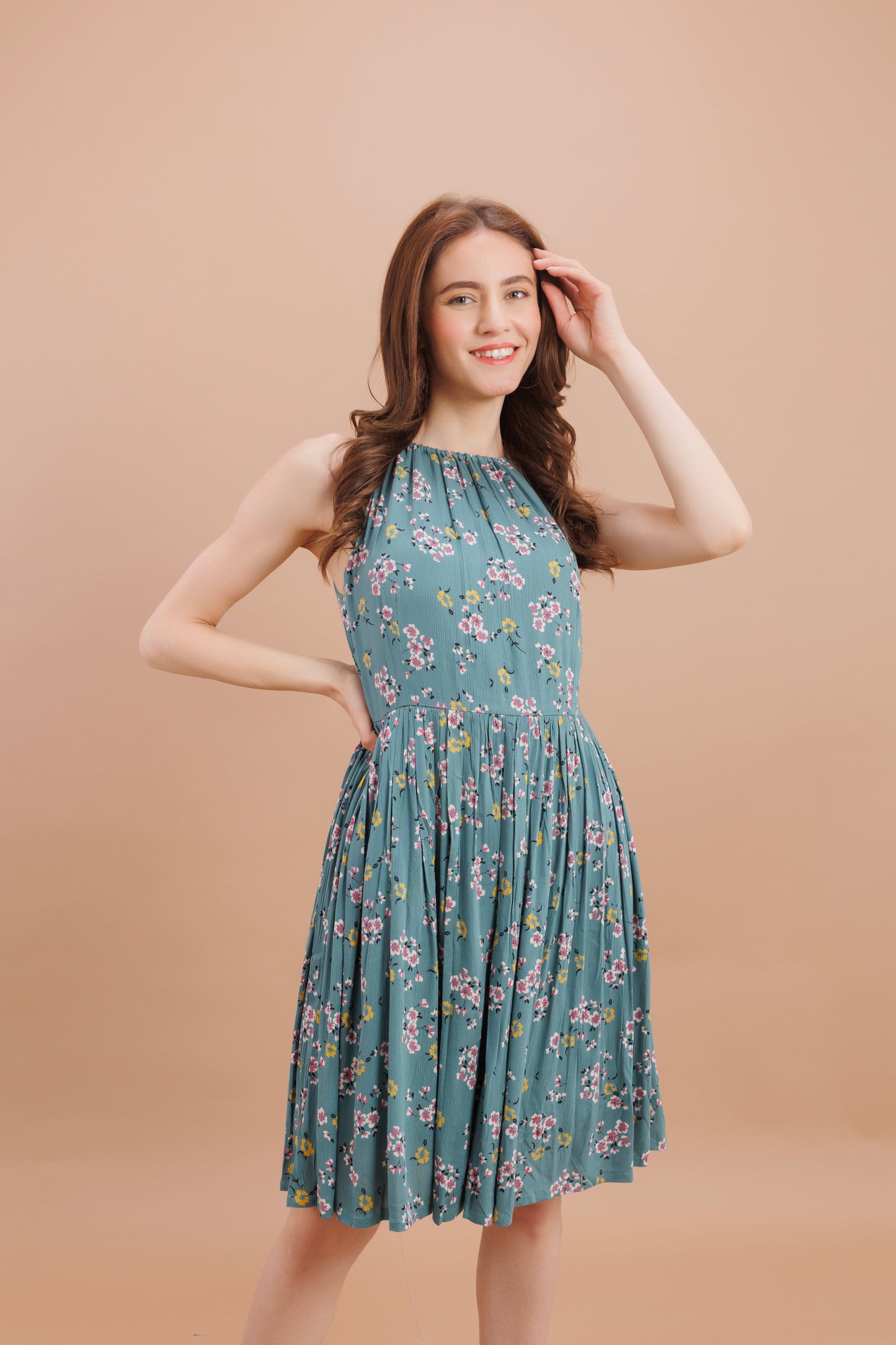"Floral halter neck dress"