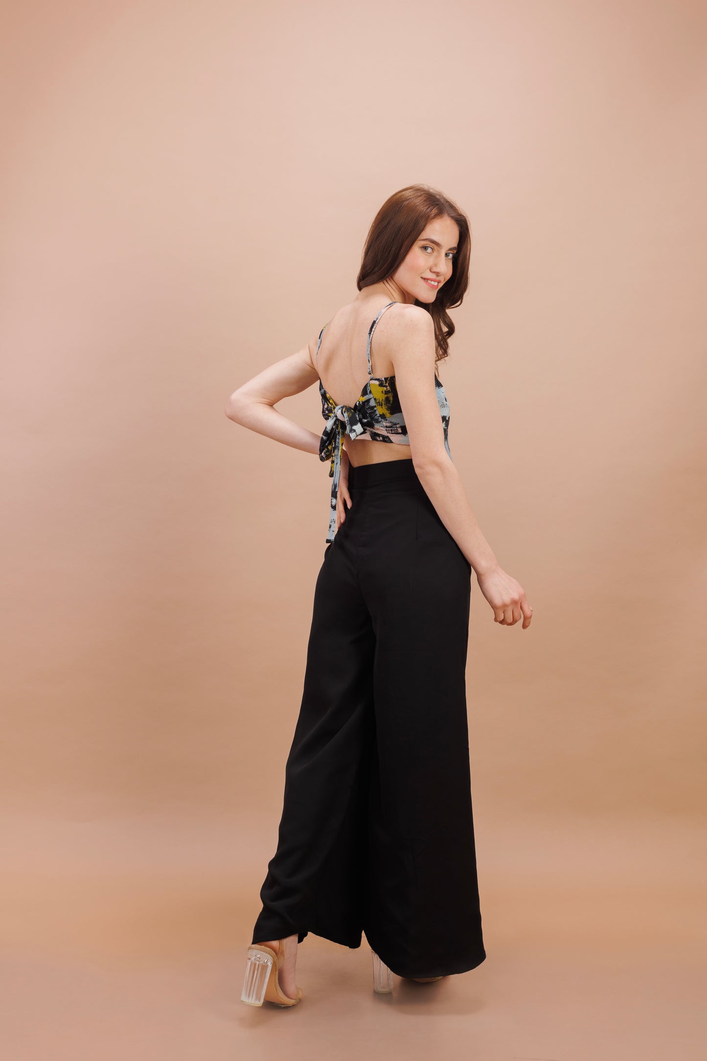 "Black printed scarf top"