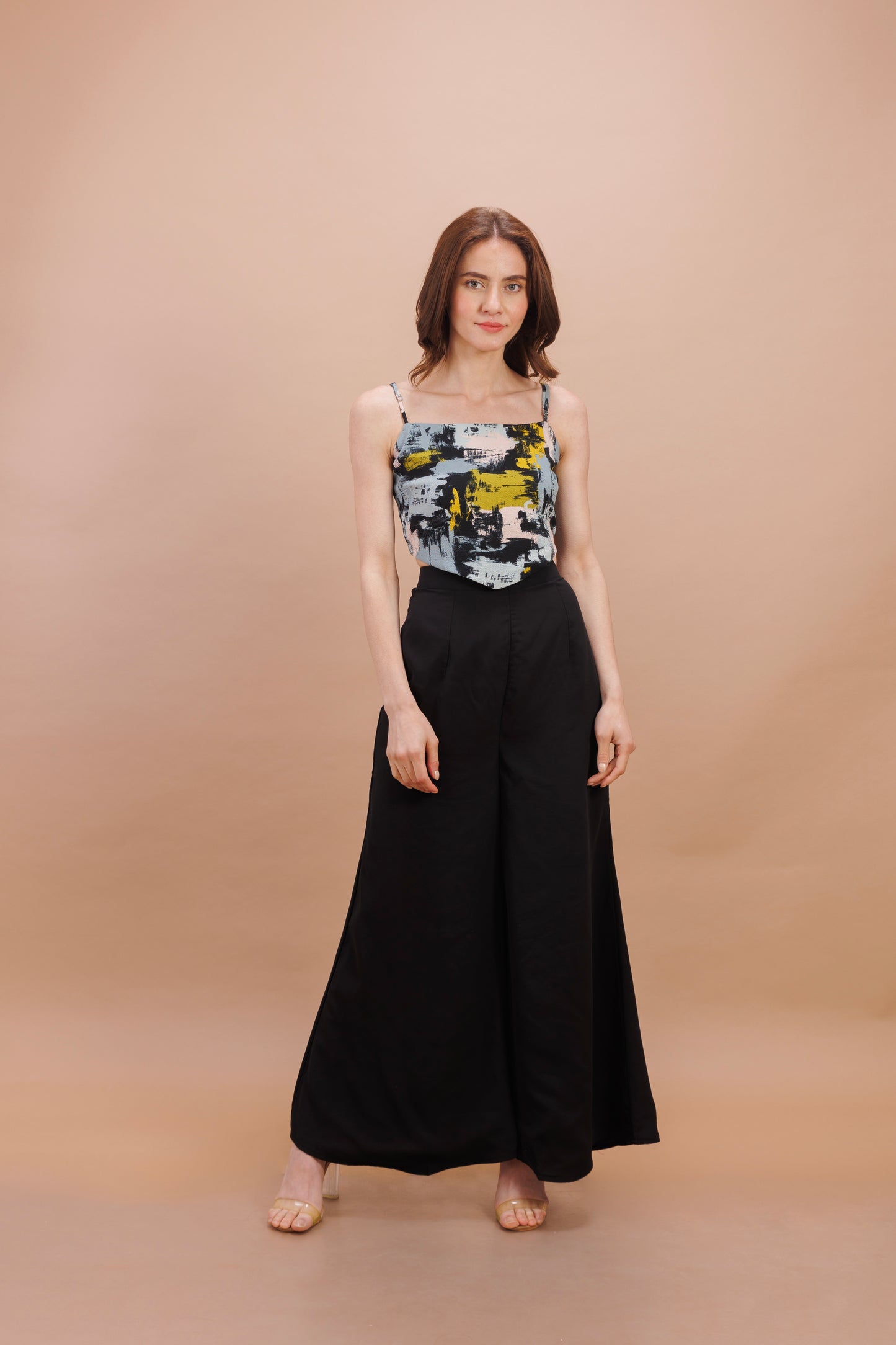 "Black printed scarf top"