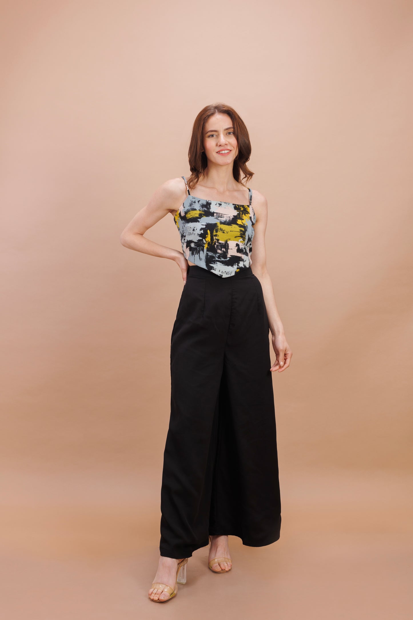 "Black printed scarf top"