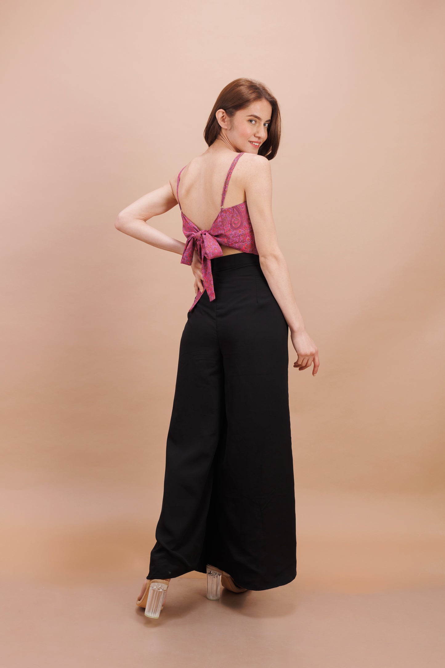 "Pink printed crop top"