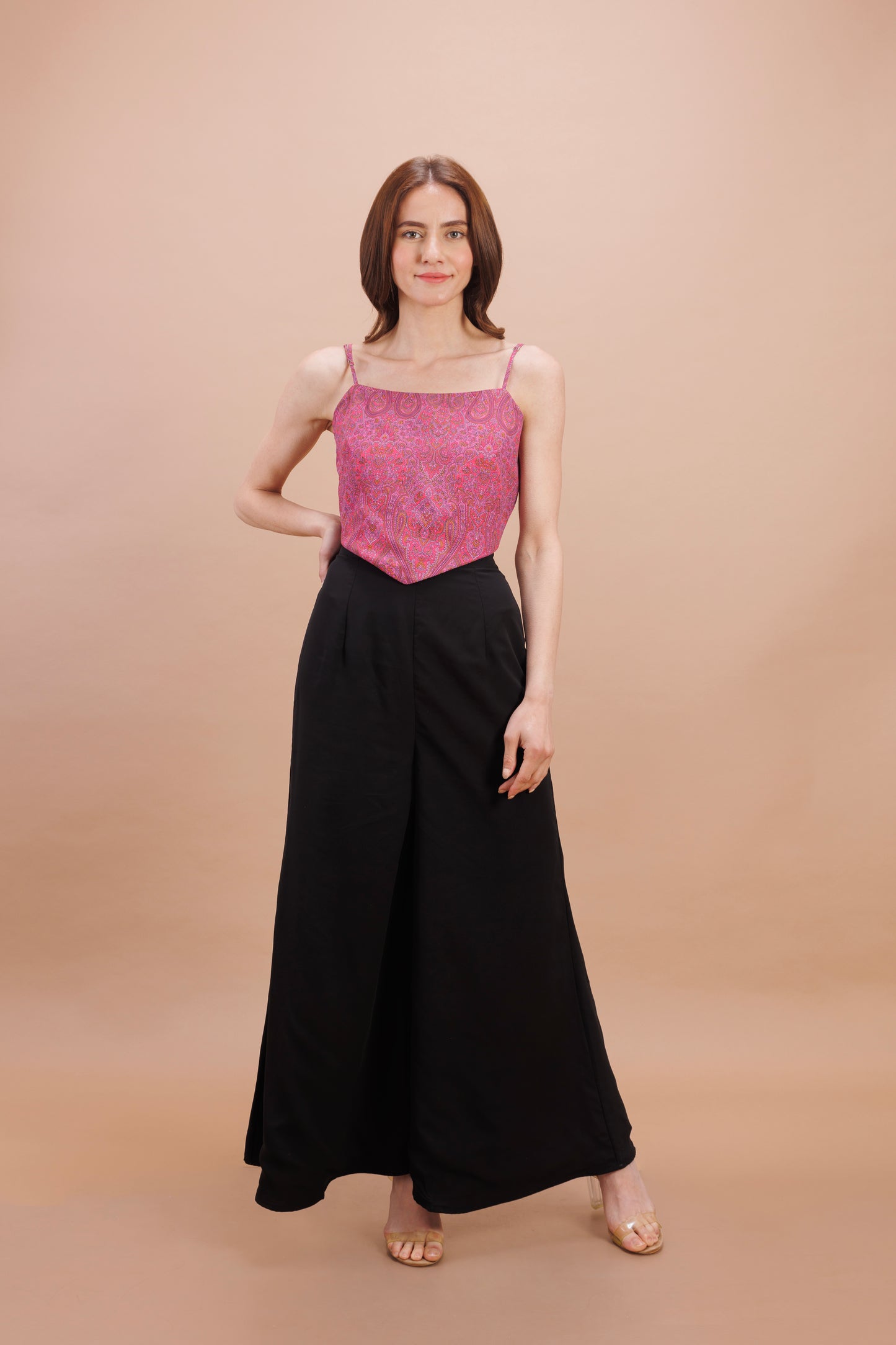 "Pink printed crop top"