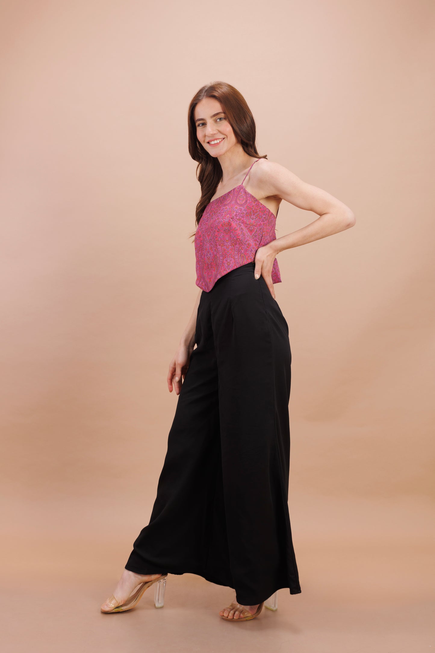 "Pink printed crop top"