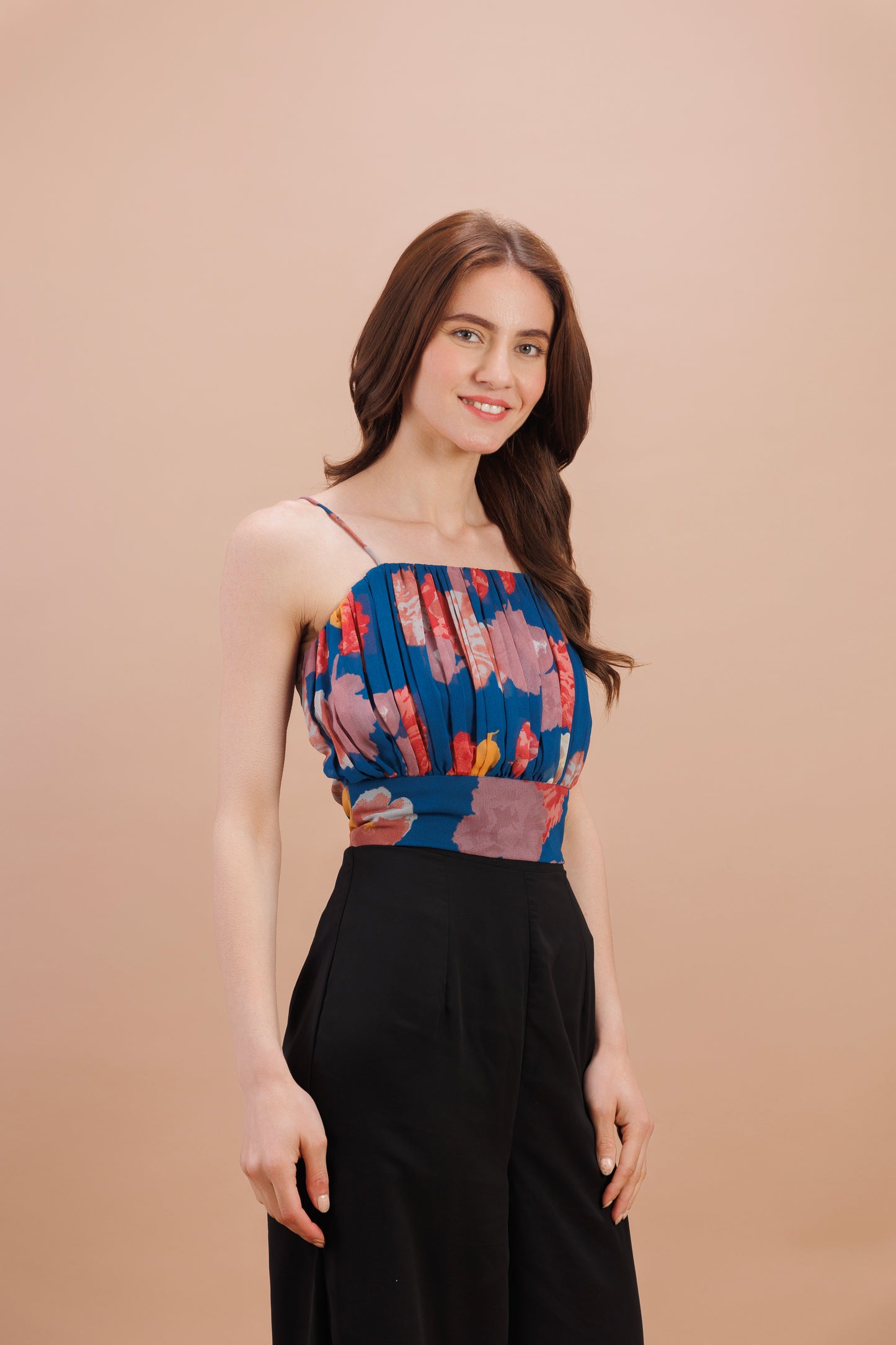 "Blue printed crop top"