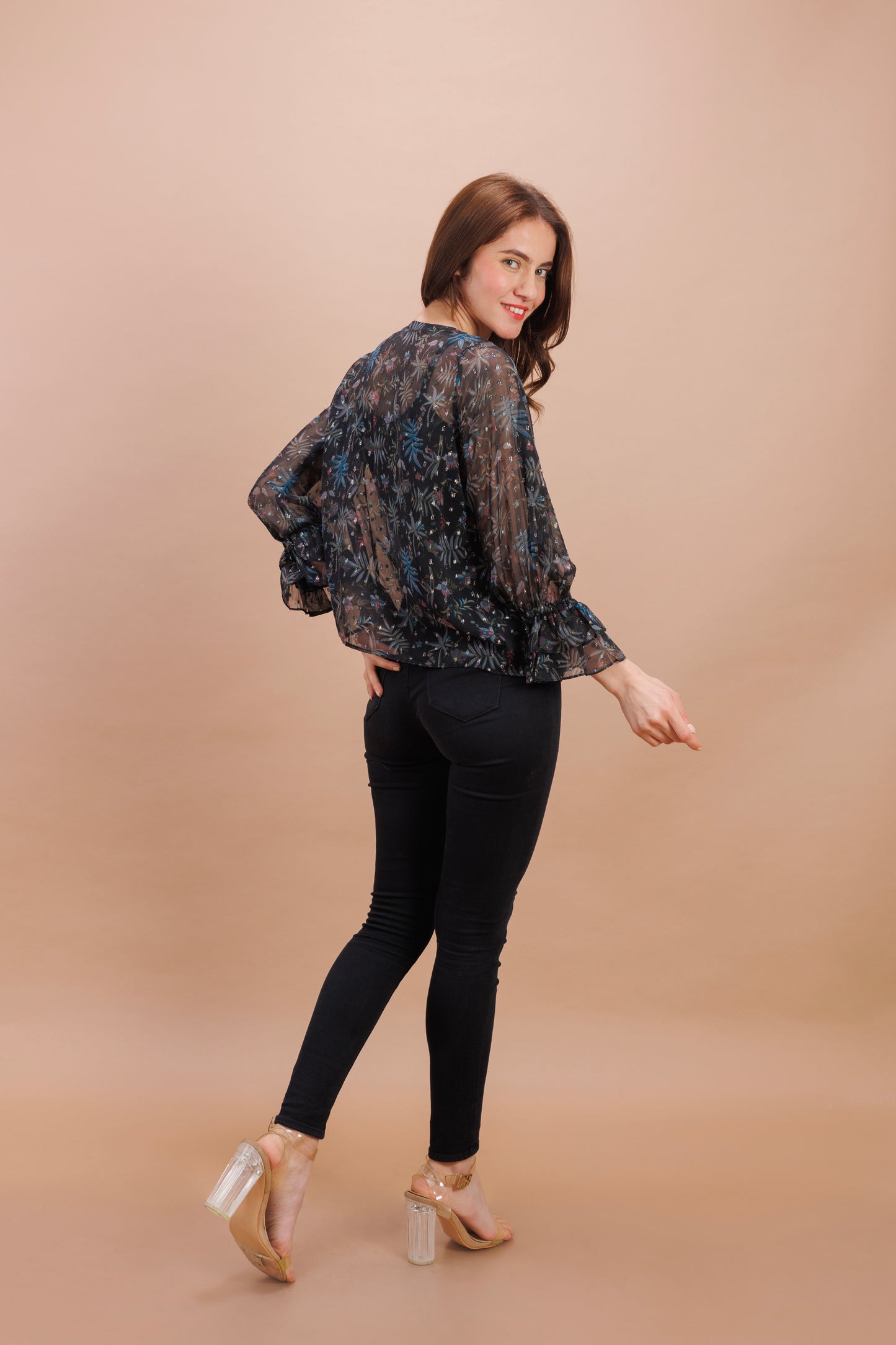 "Black printed boota top"